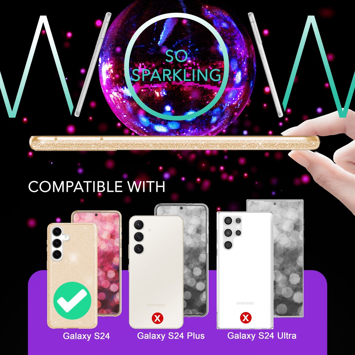 NALIA Hybrid Glitzerhülle für Samsung Galaxy S24 Hülle, Glänzende Glamour Glitzer Schutzhülle mit verstärktem Silikon