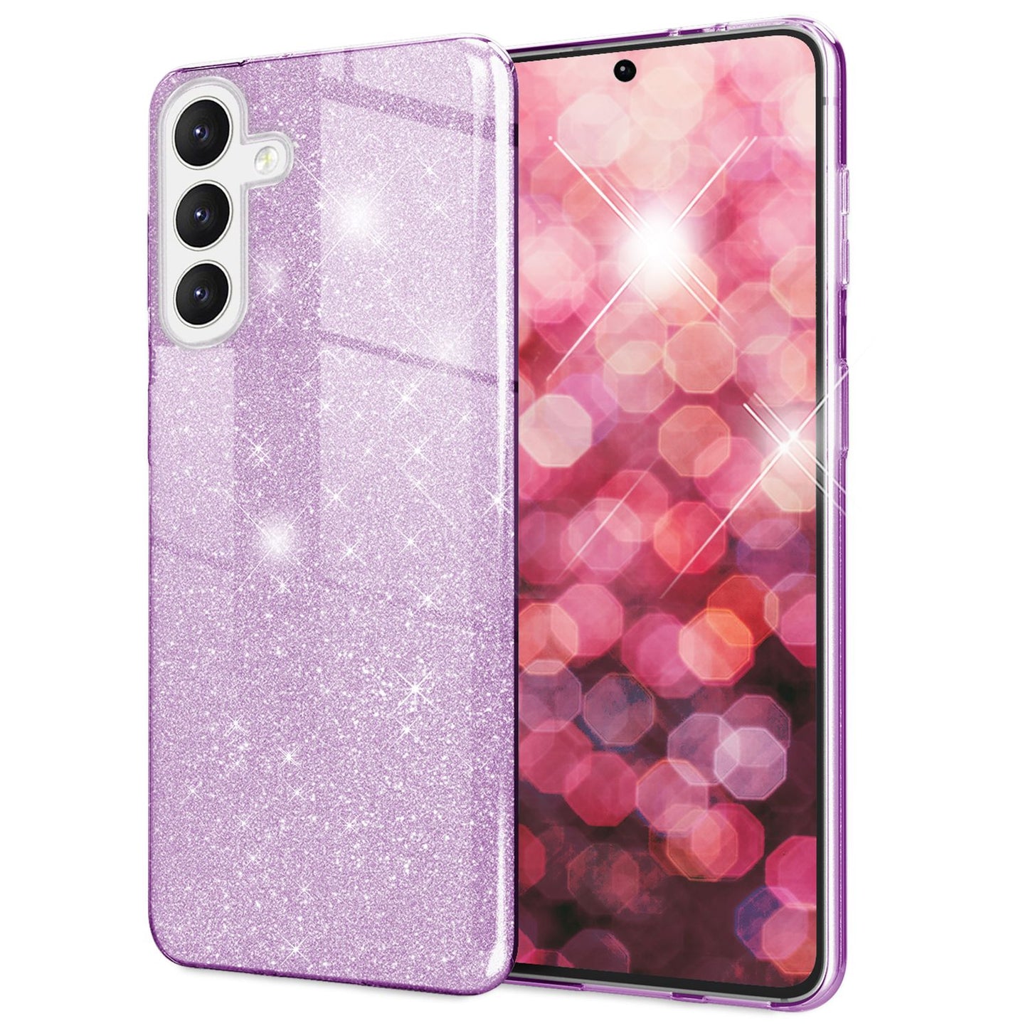 NALIA Hybrid Glitzerhülle für Samsung Galaxy S24 Hülle, Glänzende Glamour Glitzer Schutzhülle mit verstärktem Silikon