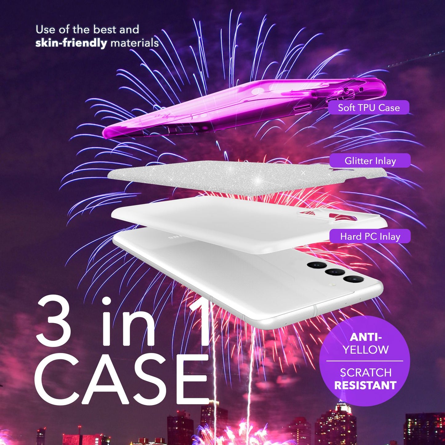 NALIA Hybrid Glitzerhülle für Samsung Galaxy S24 Hülle, Glänzende Glamour Glitzer Schutzhülle mit verstärktem Silikon