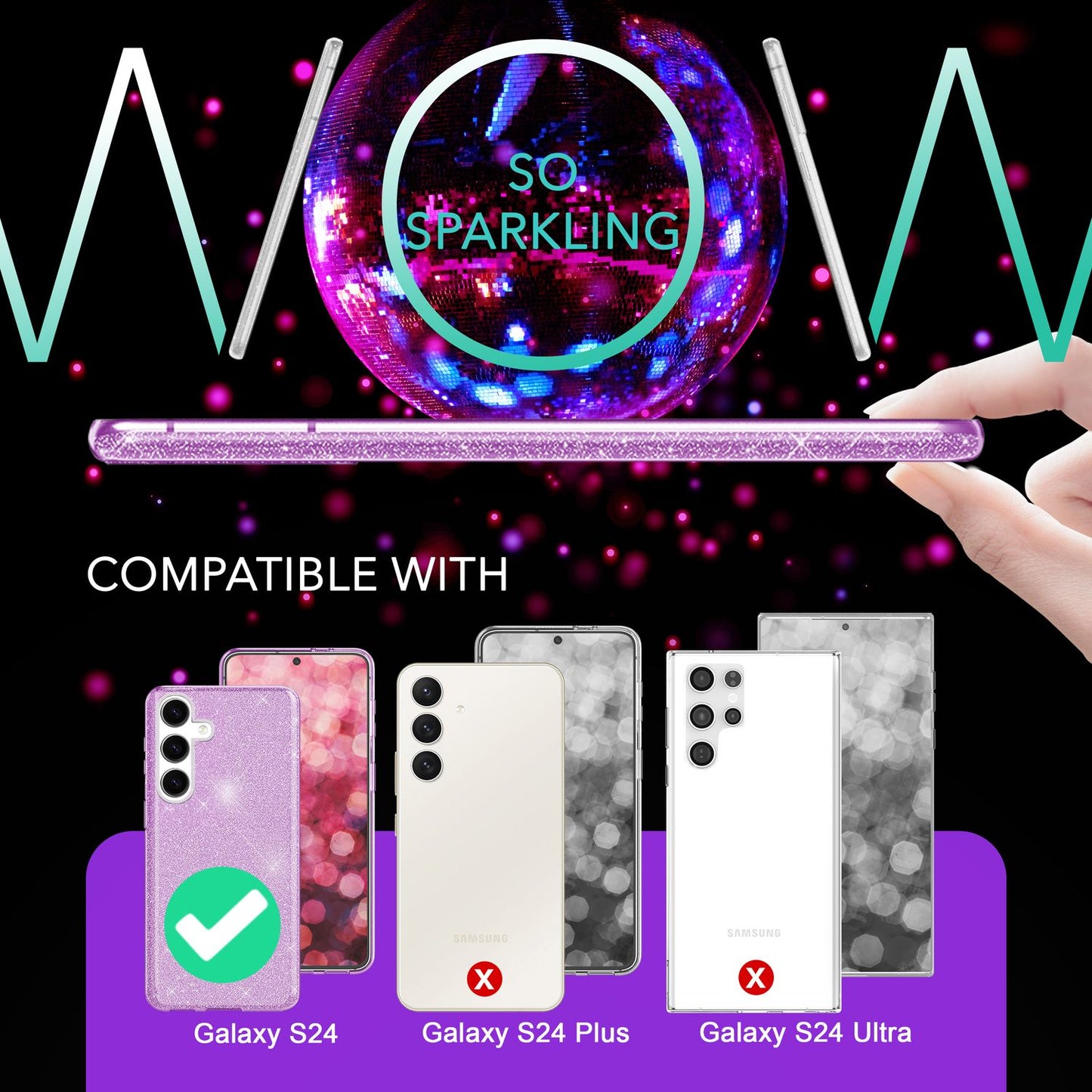 NALIA Hybrid Glitzerhülle für Samsung Galaxy S24 Hülle, Glänzende Glamour Glitzer Schutzhülle mit verstärktem Silikon