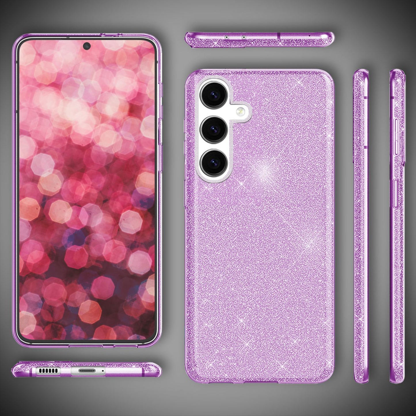 NALIA Hybrid Glitzerhülle für Samsung Galaxy S24 Hülle, Glänzende Glamour Glitzer Schutzhülle mit verstärktem Silikon