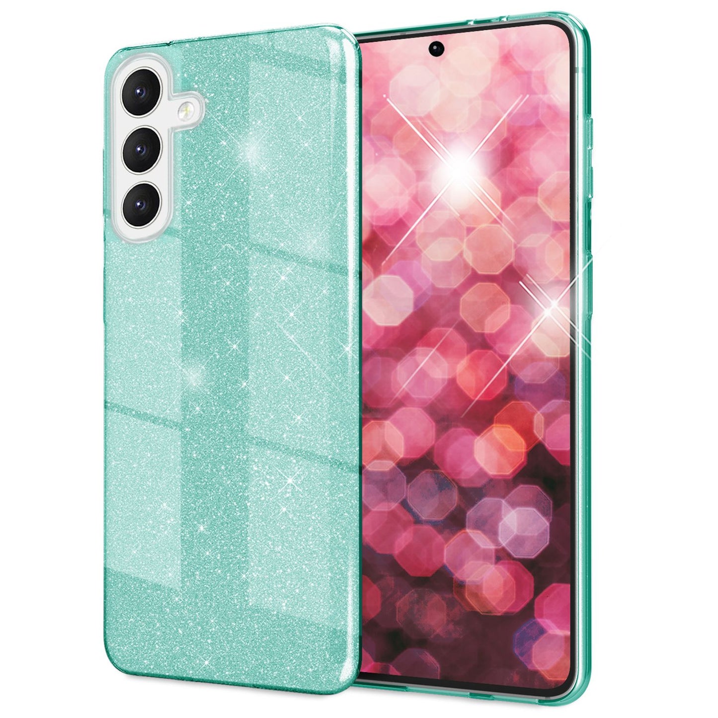 NALIA Hybrid Glitzerhülle für Samsung Galaxy S24 Hülle, Glänzende Glamour Glitzer Schutzhülle mit verstärktem Silikon