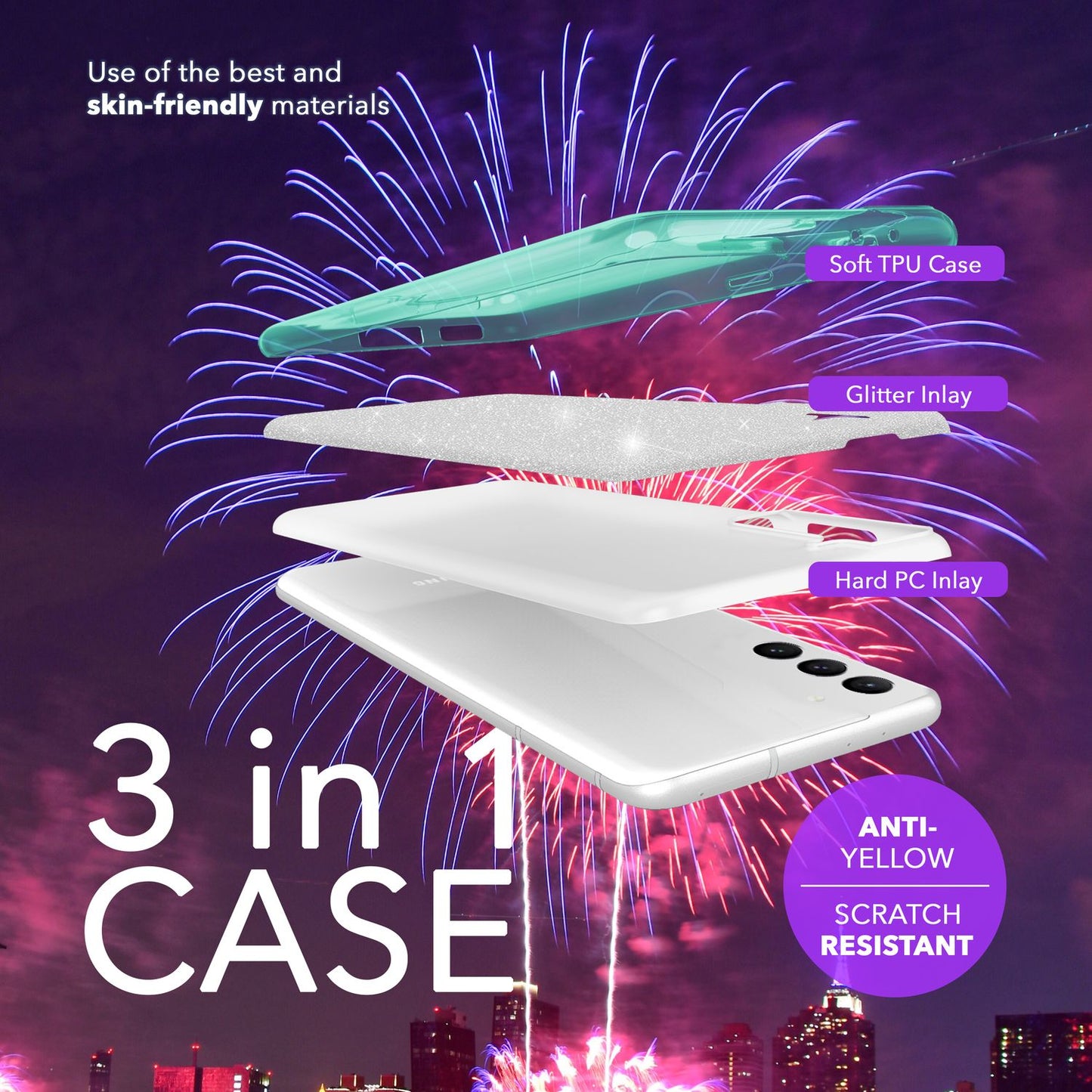 NALIA Hybrid Glitzerhülle für Samsung Galaxy S24 Hülle, Glänzende Glamour Glitzer Schutzhülle mit verstärktem Silikon