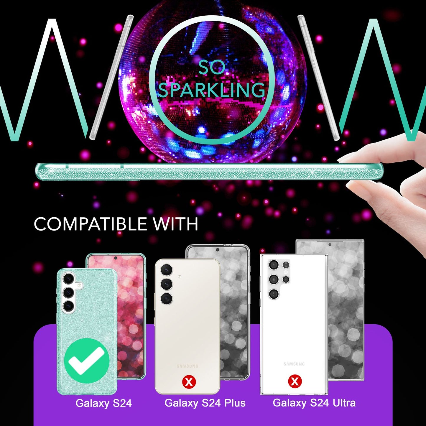 NALIA Hybrid Glitzerhülle für Samsung Galaxy S24 Hülle, Glänzende Glamour Glitzer Schutzhülle mit verstärktem Silikon