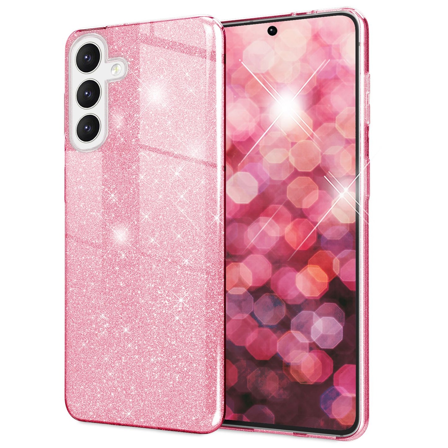 NALIA Hybrid Glitzerhülle für Samsung Galaxy S24 Hülle, Glänzende Glamour Glitzer Schutzhülle mit verstärktem Silikon