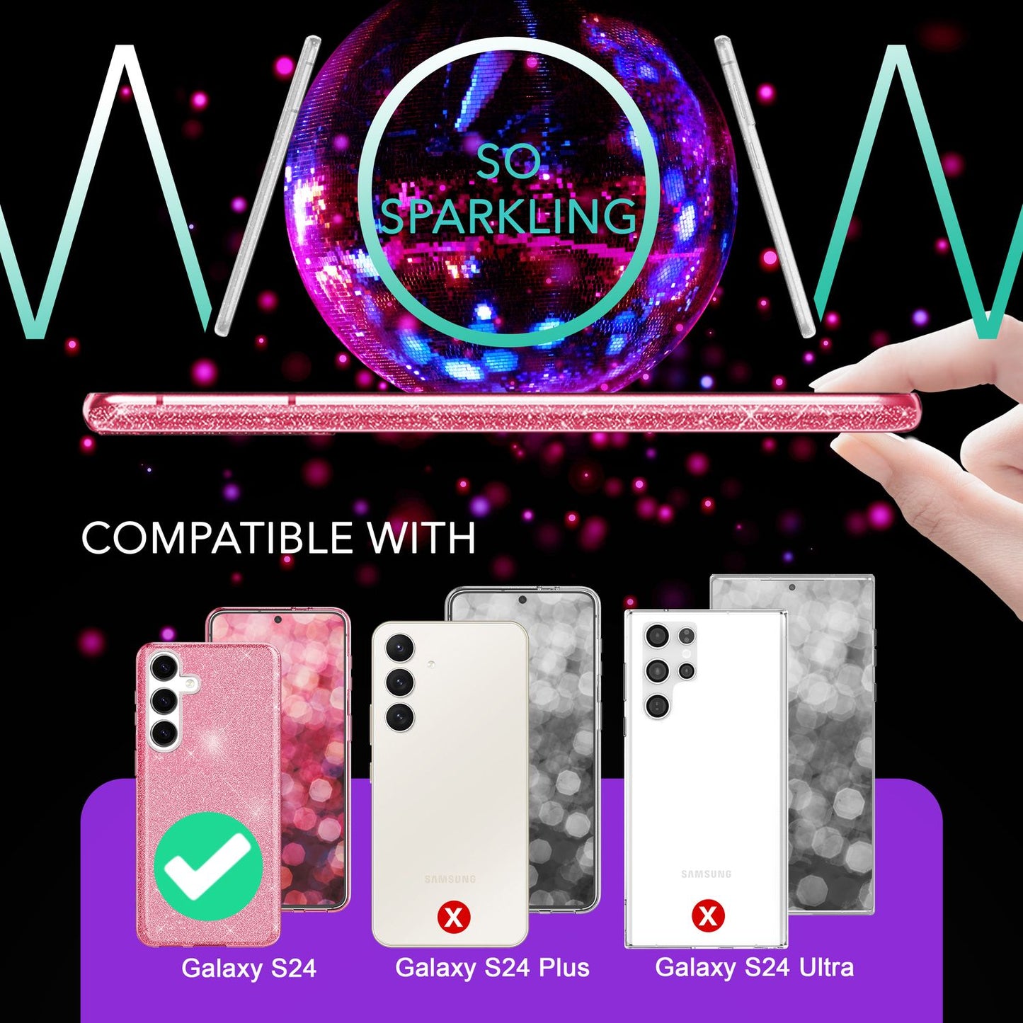 NALIA Hybrid Glitzerhülle für Samsung Galaxy S24 Hülle, Glänzende Glamour Glitzer Schutzhülle mit verstärktem Silikon