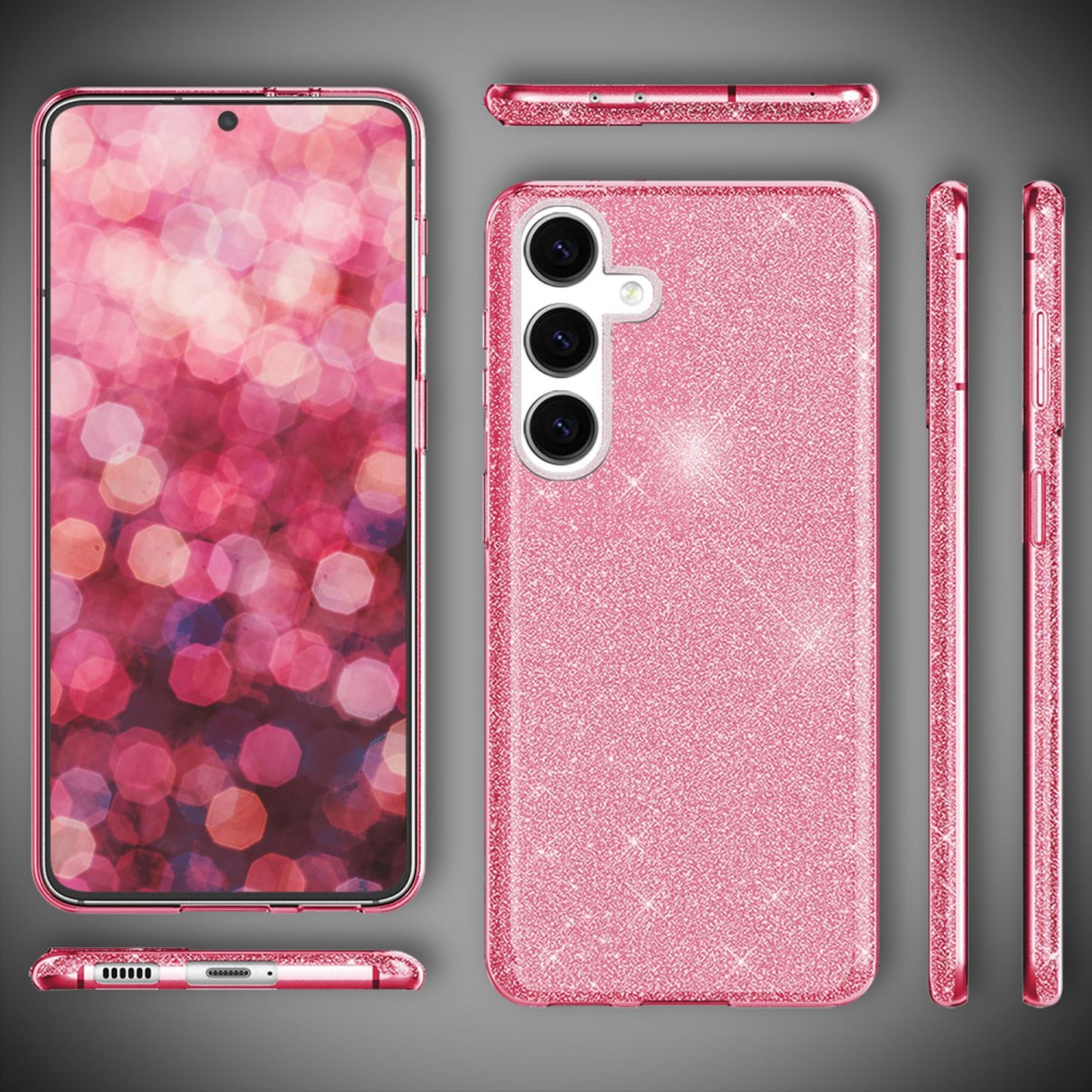 NALIA Hybrid Glitzerhülle für Samsung Galaxy S24 Hülle, Glänzende Glamour Glitzer Schutzhülle mit verstärktem Silikon