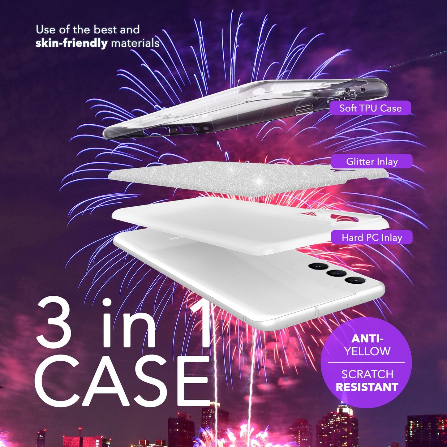 NALIA Hybrid Glitzerhülle für Samsung Galaxy S24 Hülle, Glänzende Glamour Glitzer Schutzhülle mit verstärktem Silikon