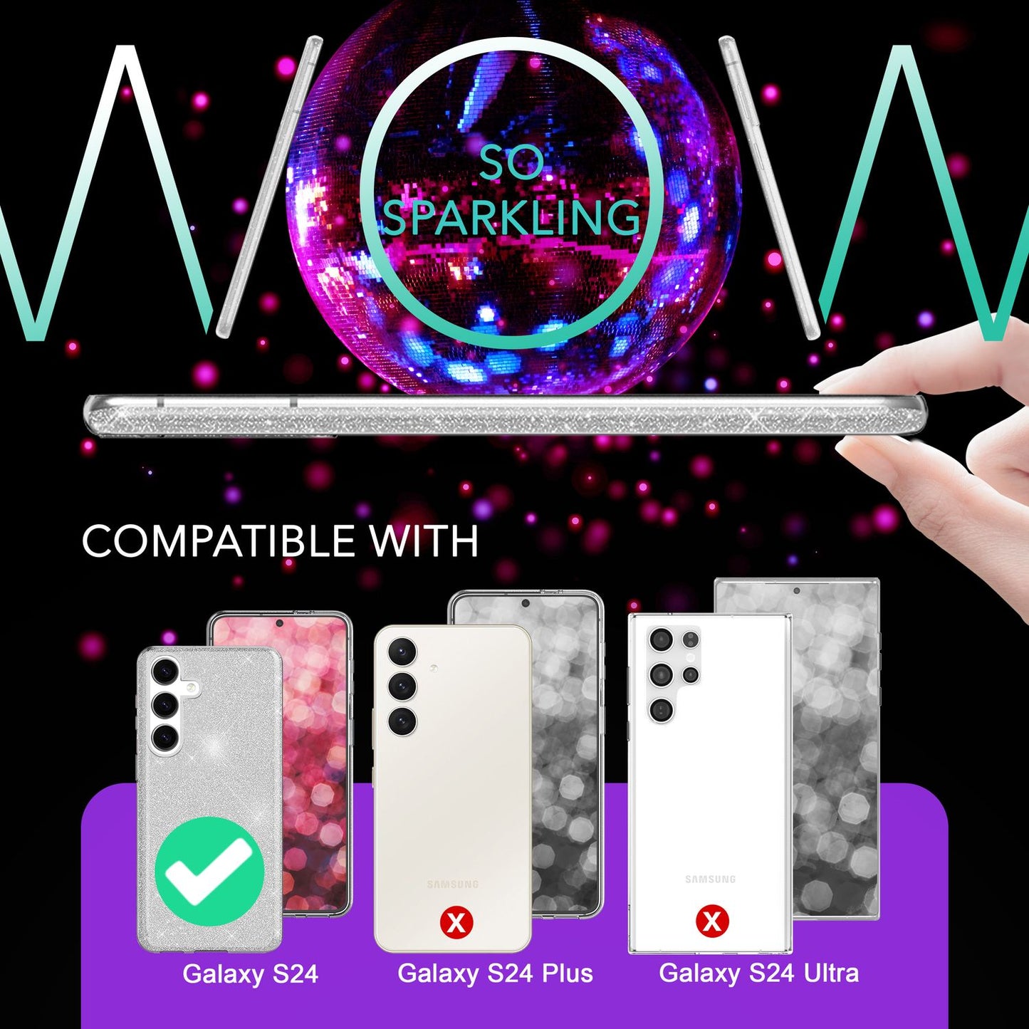 NALIA Hybrid Glitzerhülle für Samsung Galaxy S24 Hülle, Glänzende Glamour Glitzer Schutzhülle mit verstärktem Silikon