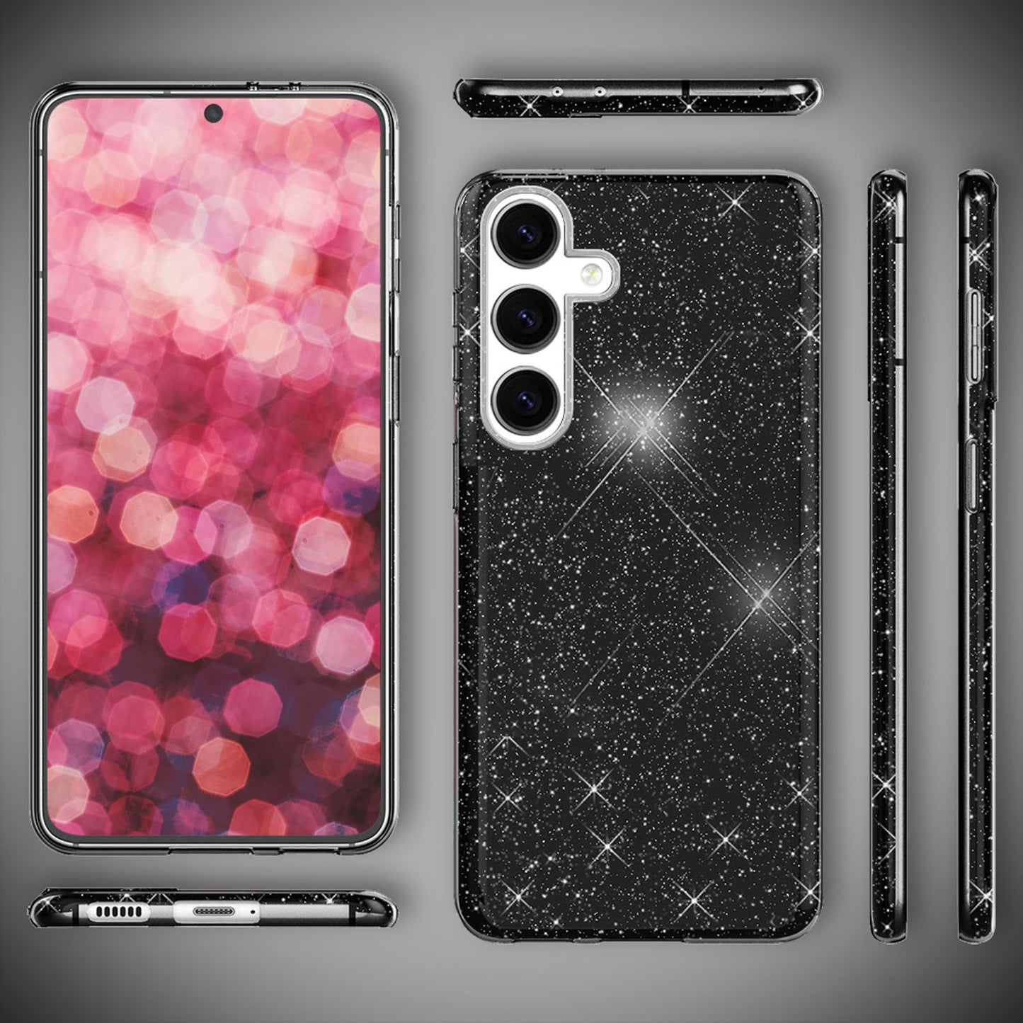 NALIA Hybrid Glitzerhülle für Samsung Galaxy S24 Plus Hülle, Glänzende Glitzer Schutzhülle mit verstärktem Silikon