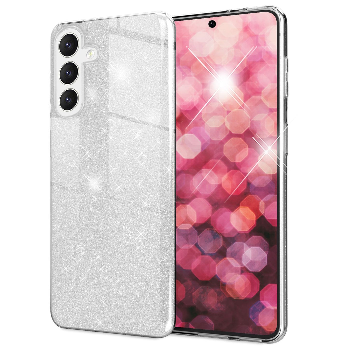NALIA Hybrid Glitzerhülle für Samsung Galaxy S24 Plus Hülle, Glänzende Glitzer Schutzhülle mit verstärktem Silikon