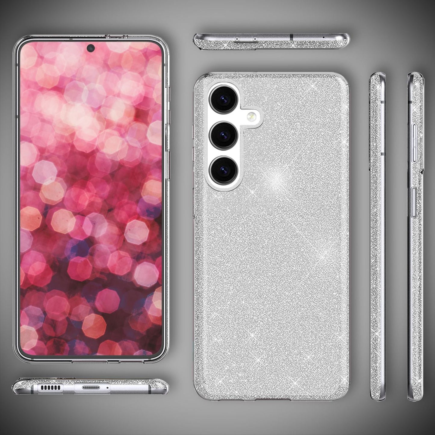 NALIA Hybrid Glitzerhülle für Samsung Galaxy S24 Plus Hülle, Glänzende Glitzer Schutzhülle mit verstärktem Silikon