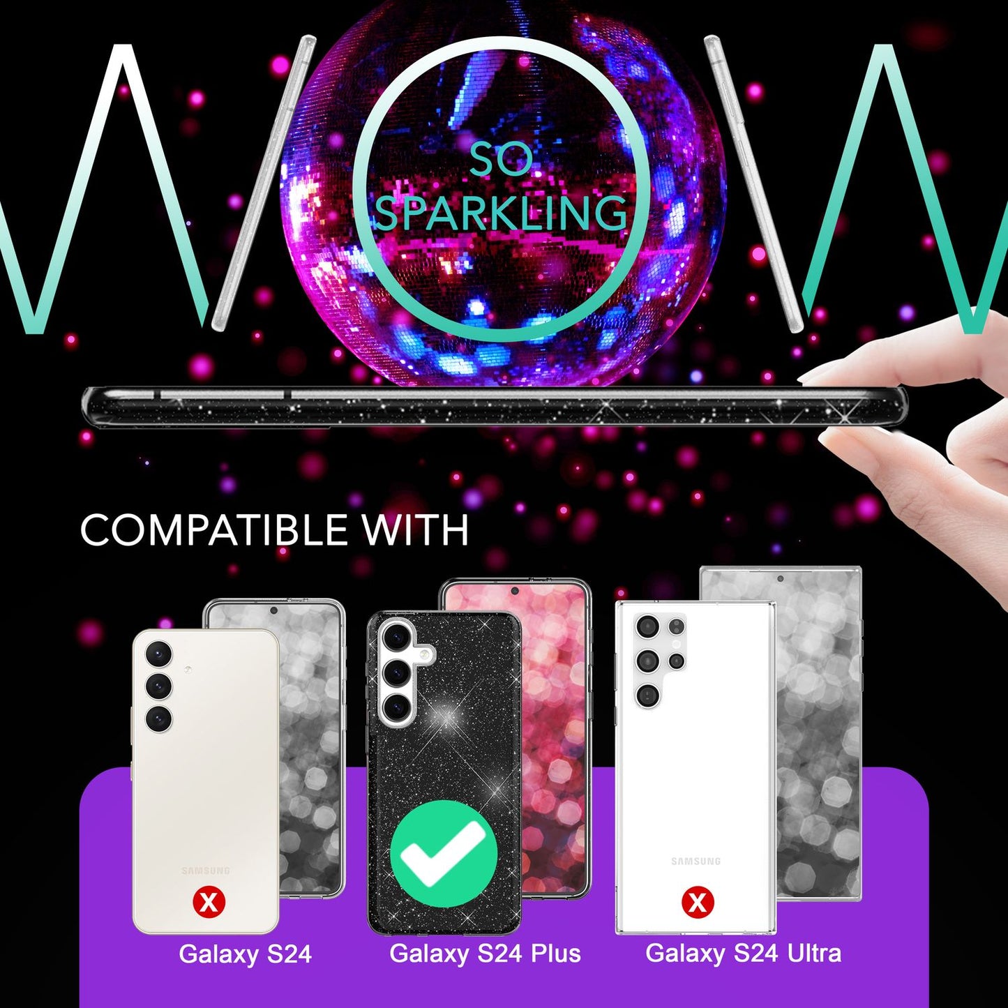 NALIA Hybrid Glitzerhülle für Samsung Galaxy S24 Plus Hülle, Glänzende Glitzer Schutzhülle mit verstärktem Silikon