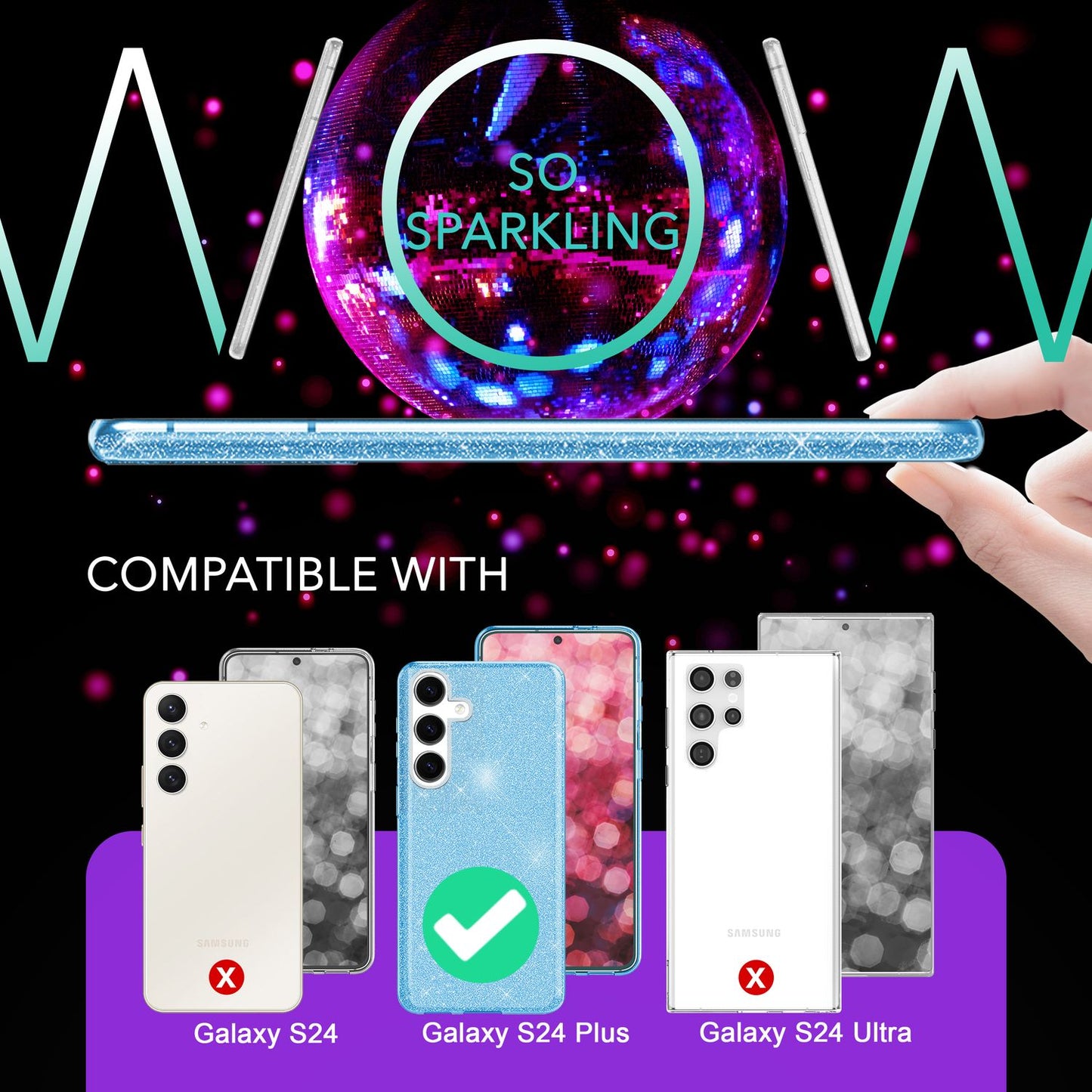 NALIA Hybrid Glitzerhülle für Samsung Galaxy S24 Plus Hülle, Glänzende Glitzer Schutzhülle mit verstärktem Silikon