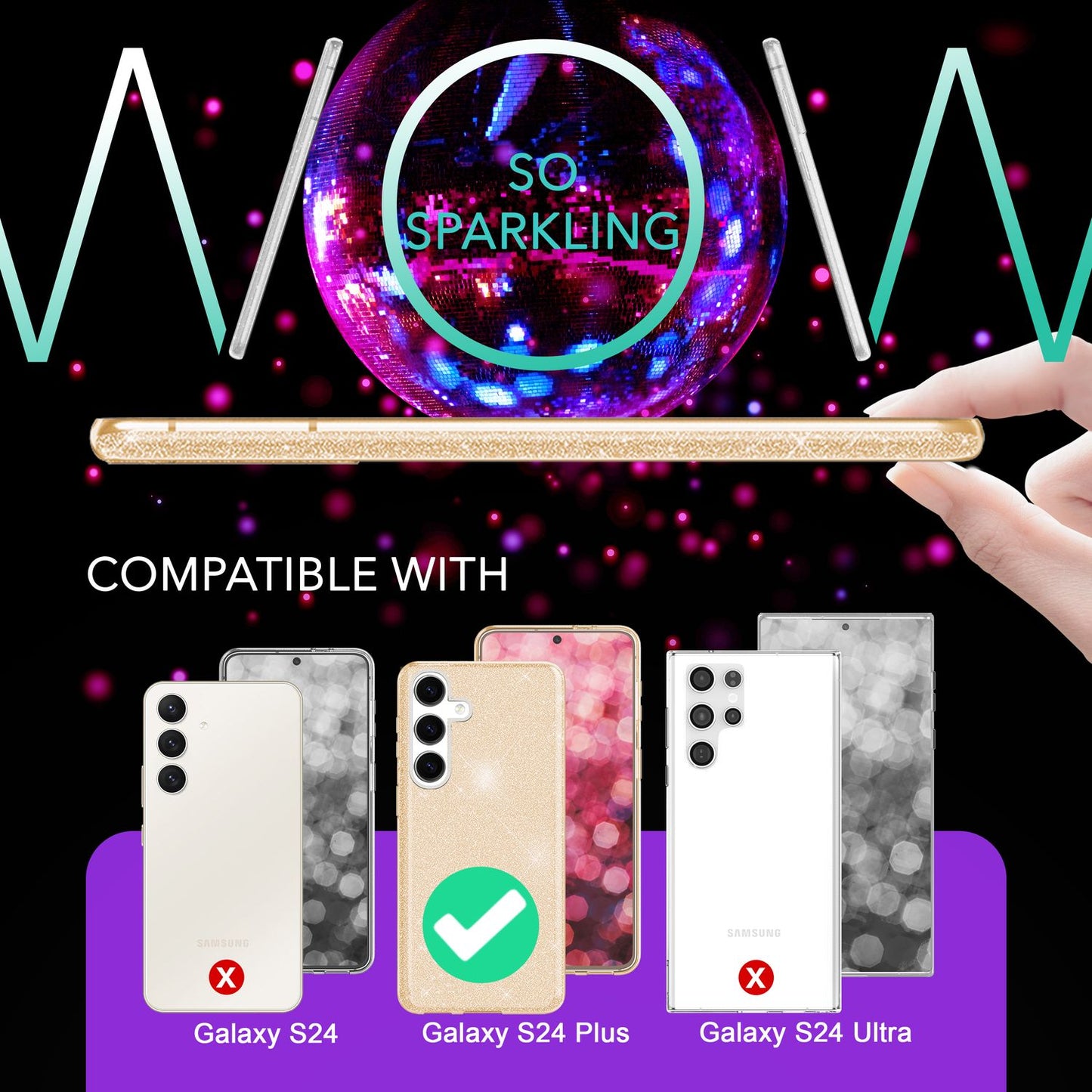 NALIA Hybrid Glitzerhülle für Samsung Galaxy S24 Plus Hülle, Glänzende Glitzer Schutzhülle mit verstärktem Silikon