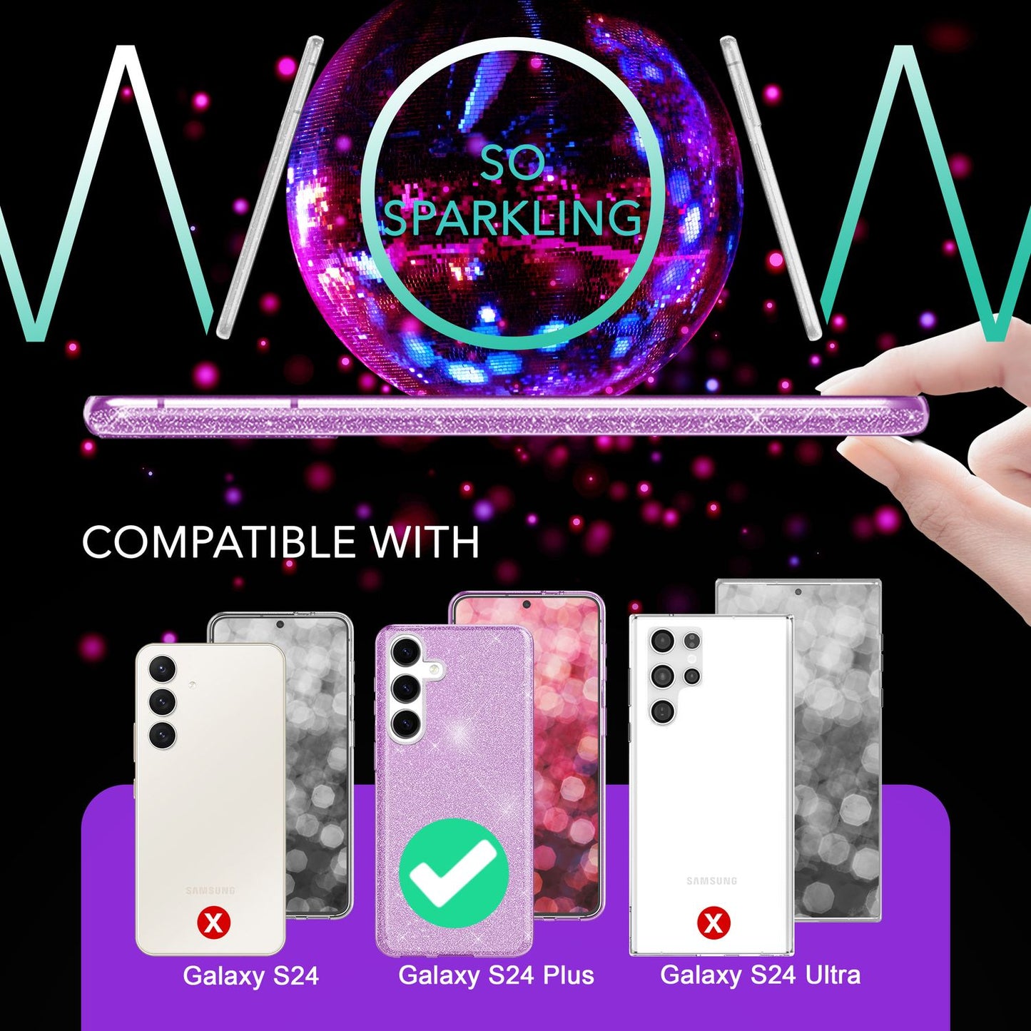 NALIA Hybrid Glitzerhülle für Samsung Galaxy S24 Plus Hülle, Glänzende Glitzer Schutzhülle mit verstärktem Silikon