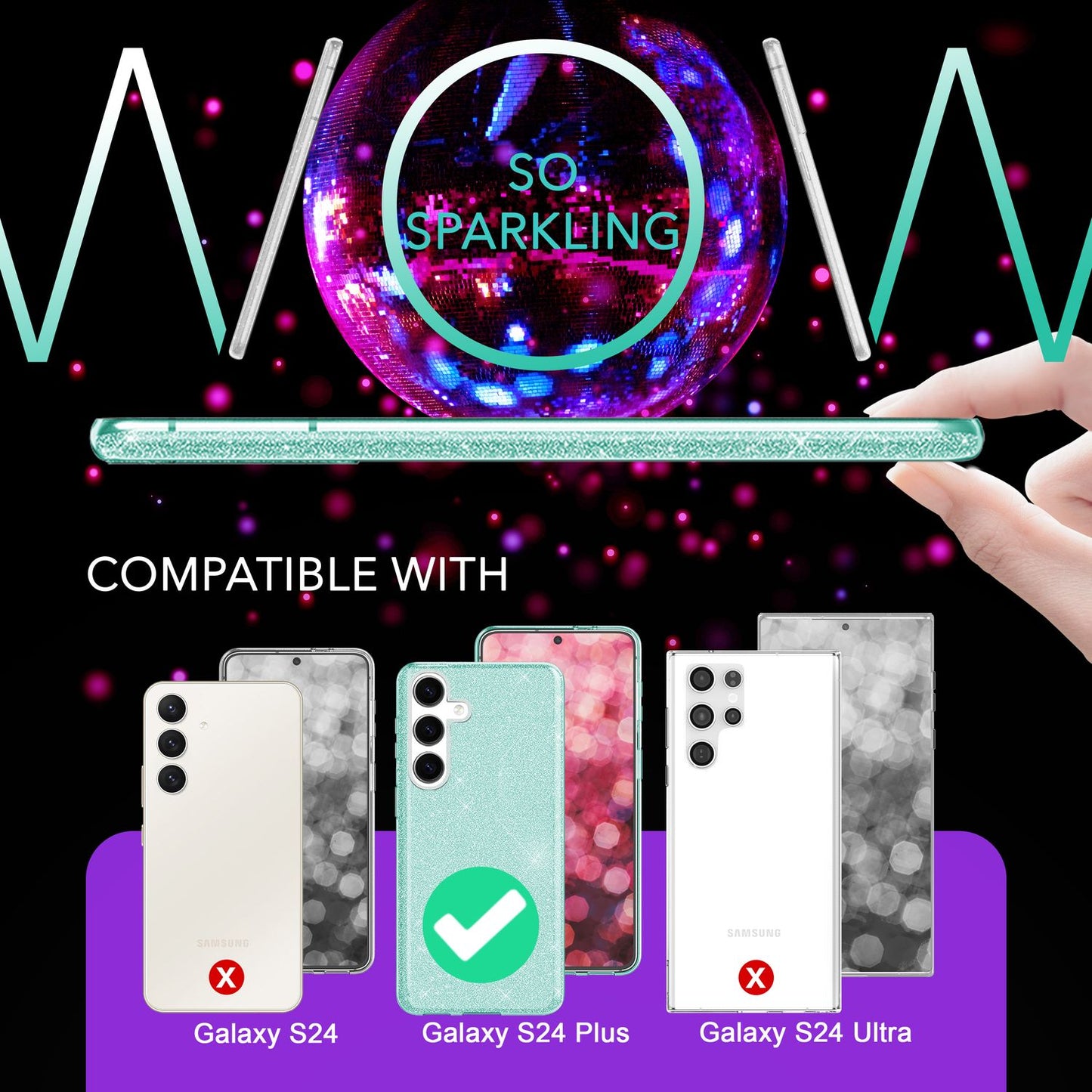 NALIA Hybrid Glitzerhülle für Samsung Galaxy S24 Plus Hülle, Glänzende Glitzer Schutzhülle mit verstärktem Silikon