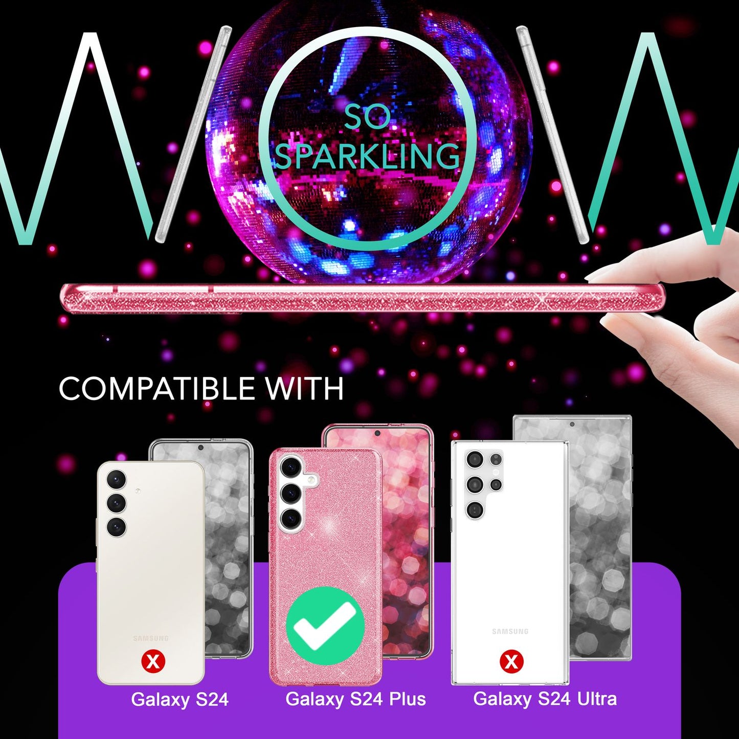 NALIA Hybrid Glitzerhülle für Samsung Galaxy S24 Plus Hülle, Glänzende Glitzer Schutzhülle mit verstärktem Silikon