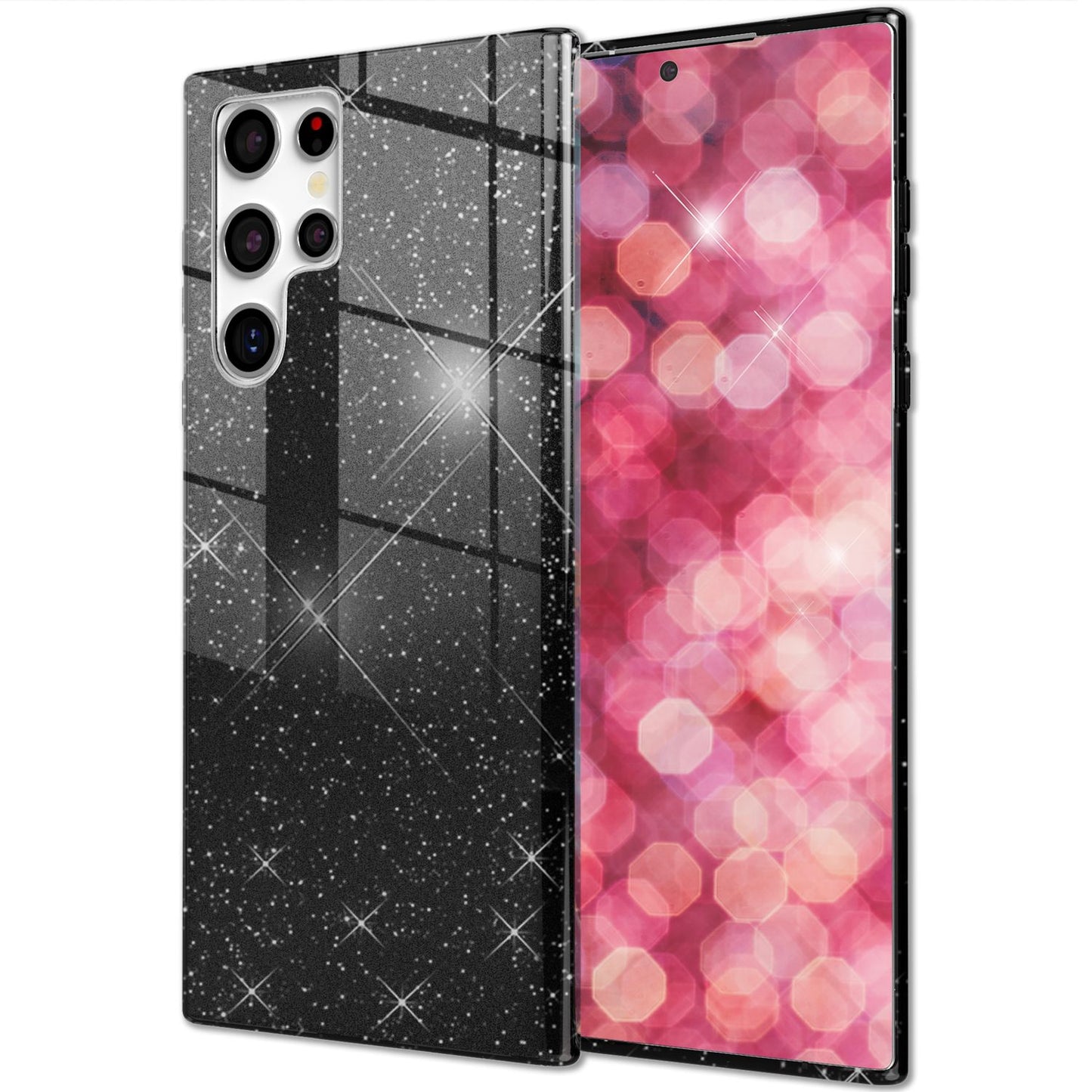 NALIA Hybrid Glitzerhülle für Samsung Galaxy S24 Ultra Hülle, Glänzende Glitzer Schutzhülle mit verstärktem Silikon