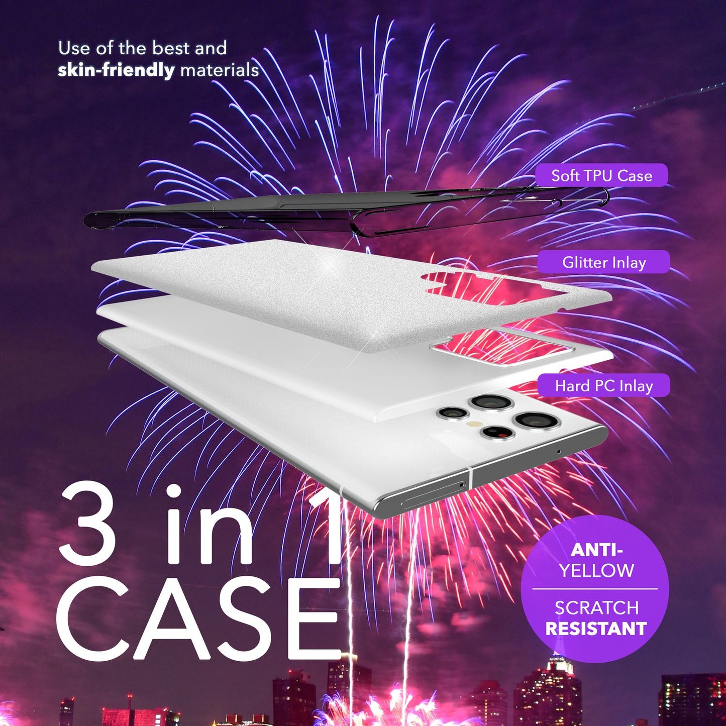 NALIA Hybrid Glitzerhülle für Samsung Galaxy S24 Ultra Hülle, Glänzende Glitzer Schutzhülle mit verstärktem Silikon