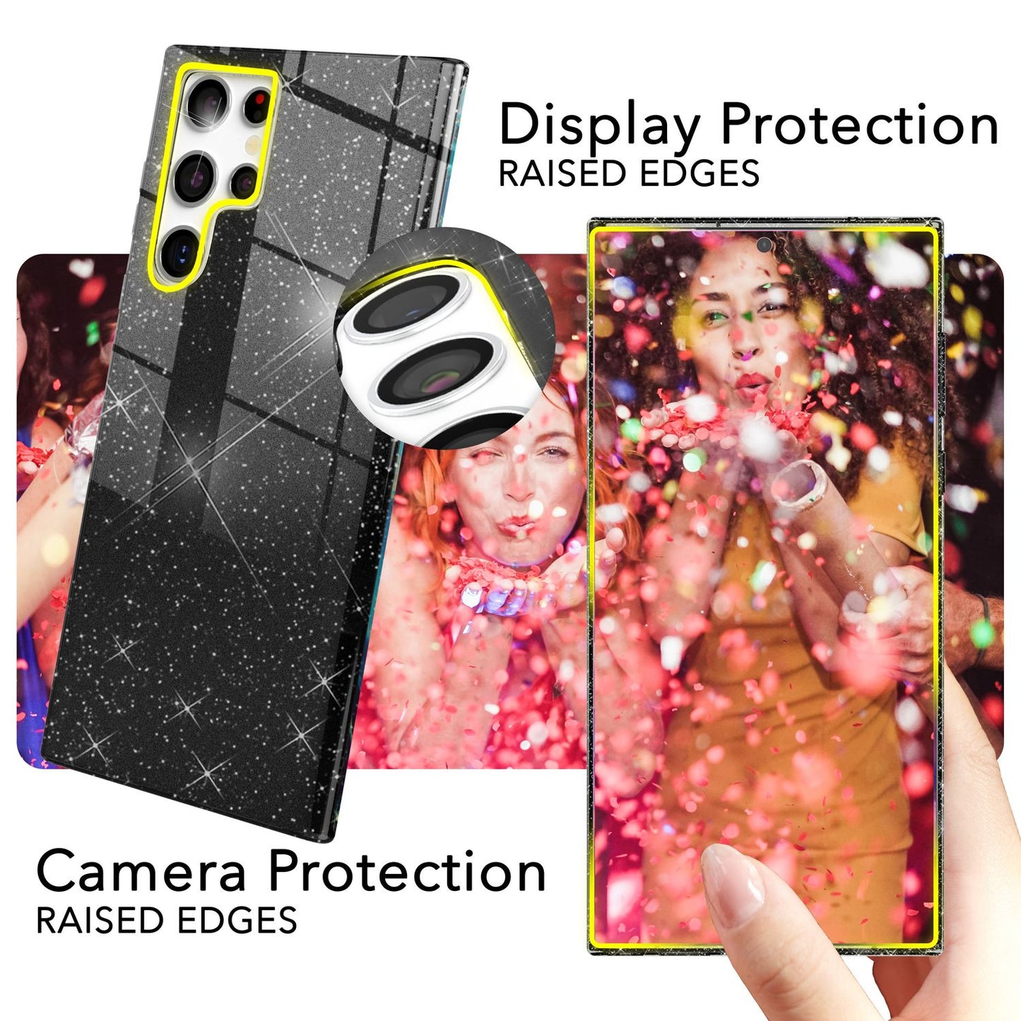 NALIA Hybrid Glitzerhülle für Samsung Galaxy S24 Ultra Hülle, Glänzende Glitzer Schutzhülle mit verstärktem Silikon