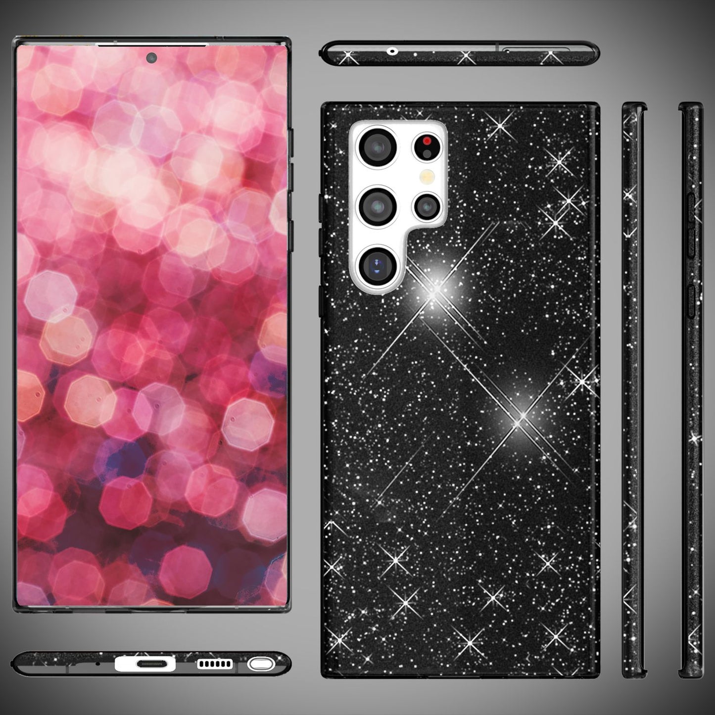 NALIA Hybrid Glitzerhülle für Samsung Galaxy S24 Ultra Hülle, Glänzende Glitzer Schutzhülle mit verstärktem Silikon