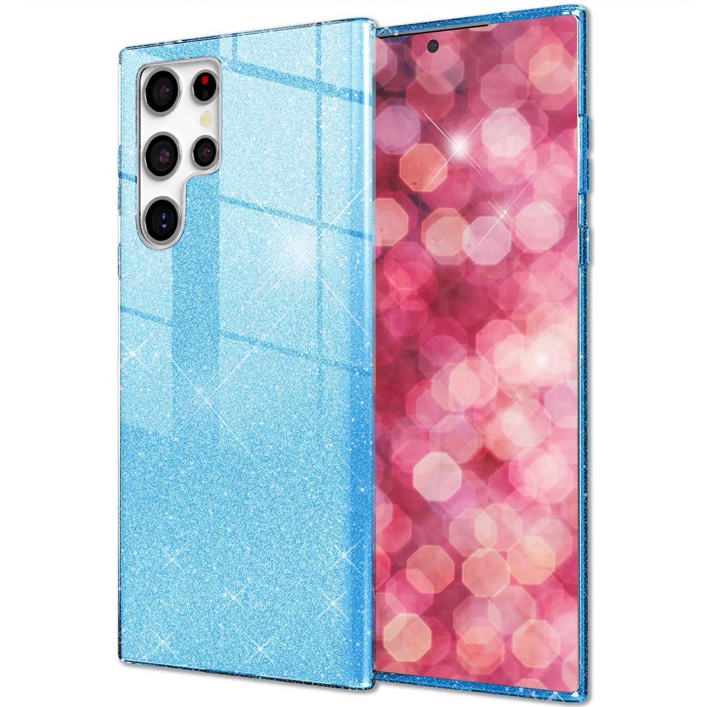 NALIA Hybrid Glitzerhülle für Samsung Galaxy S24 Ultra Hülle, Glänzende Glitzer Schutzhülle mit verstärktem Silikon