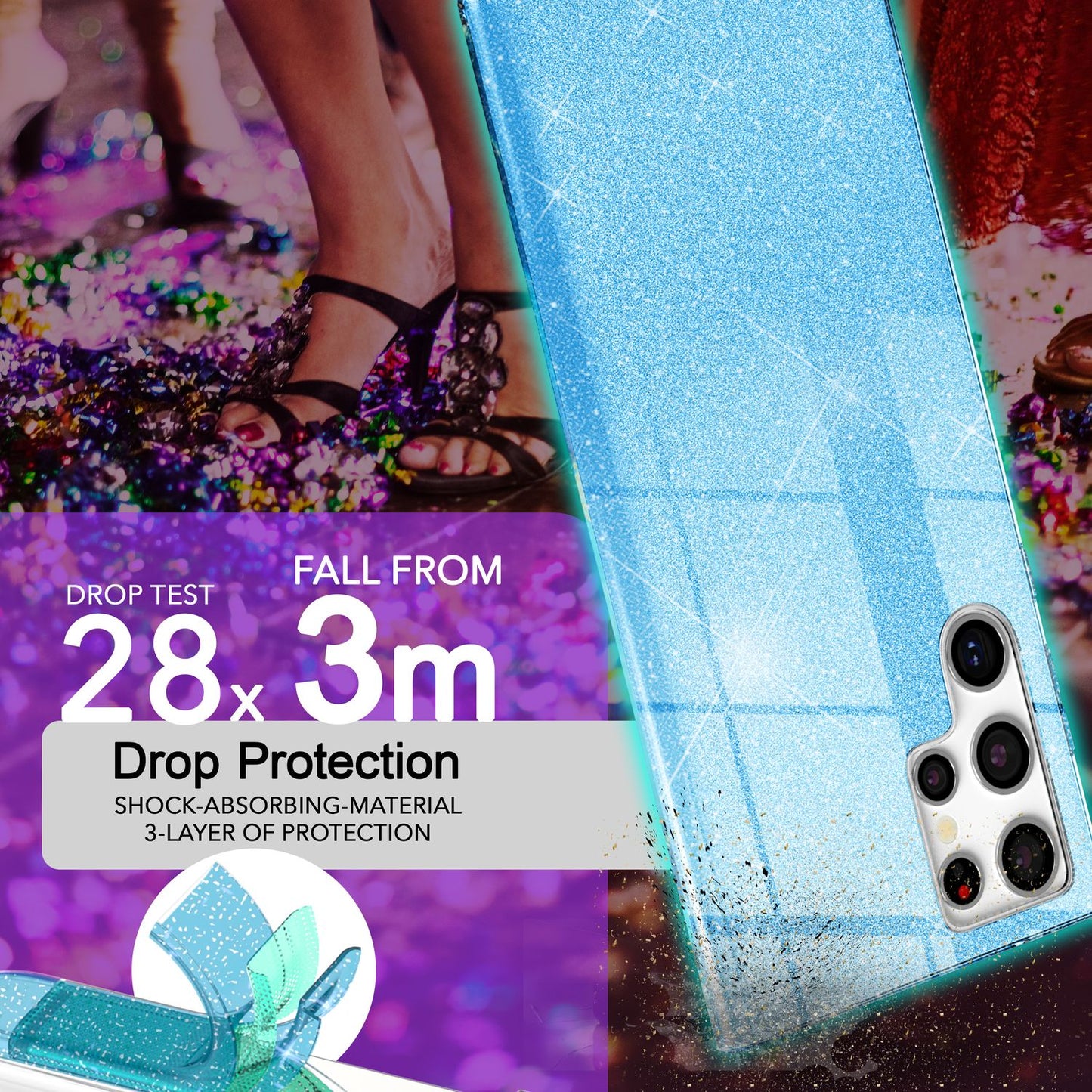 NALIA Hybrid Glitzerhülle für Samsung Galaxy S24 Ultra Hülle, Glänzende Glitzer Schutzhülle mit verstärktem Silikon