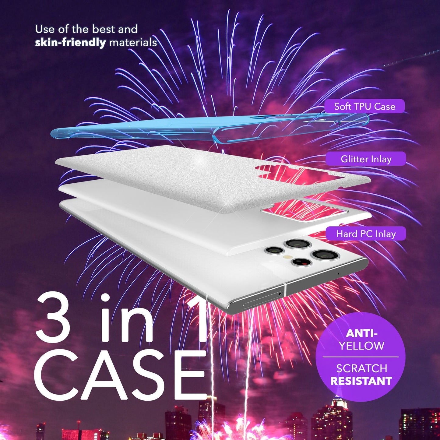 NALIA Hybrid Glitzerhülle für Samsung Galaxy S24 Ultra Hülle, Glänzende Glitzer Schutzhülle mit verstärktem Silikon