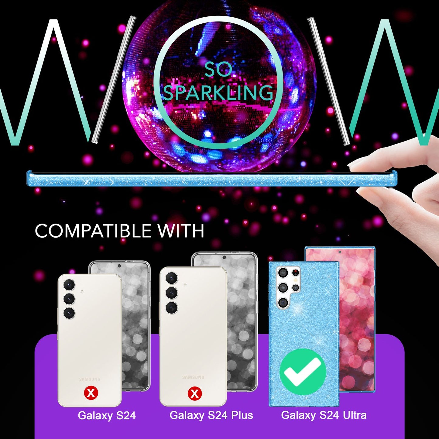 NALIA Hybrid Glitzerhülle für Samsung Galaxy S24 Ultra Hülle, Glänzende Glitzer Schutzhülle mit verstärktem Silikon