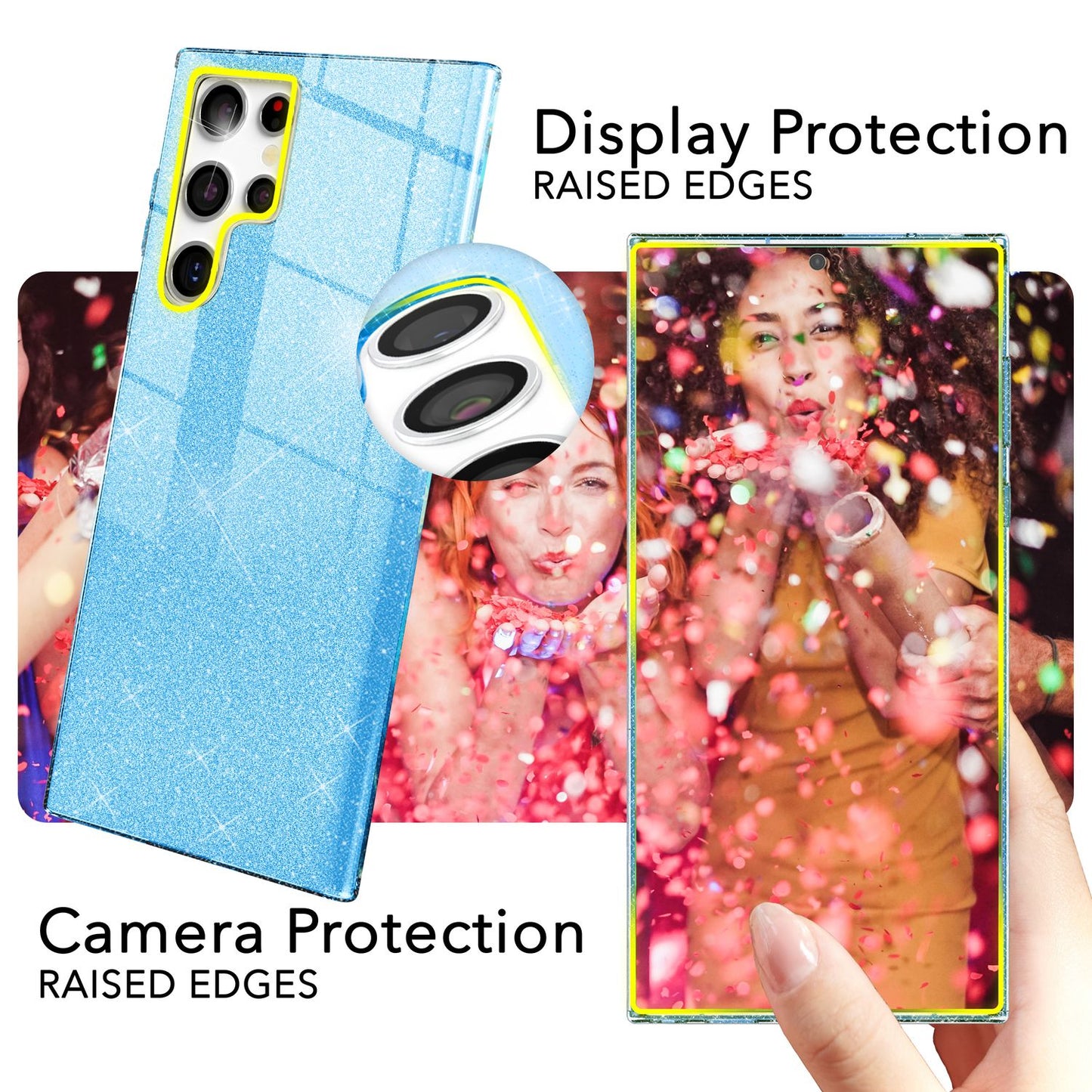 NALIA Hybrid Glitzerhülle für Samsung Galaxy S24 Ultra Hülle, Glänzende Glitzer Schutzhülle mit verstärktem Silikon