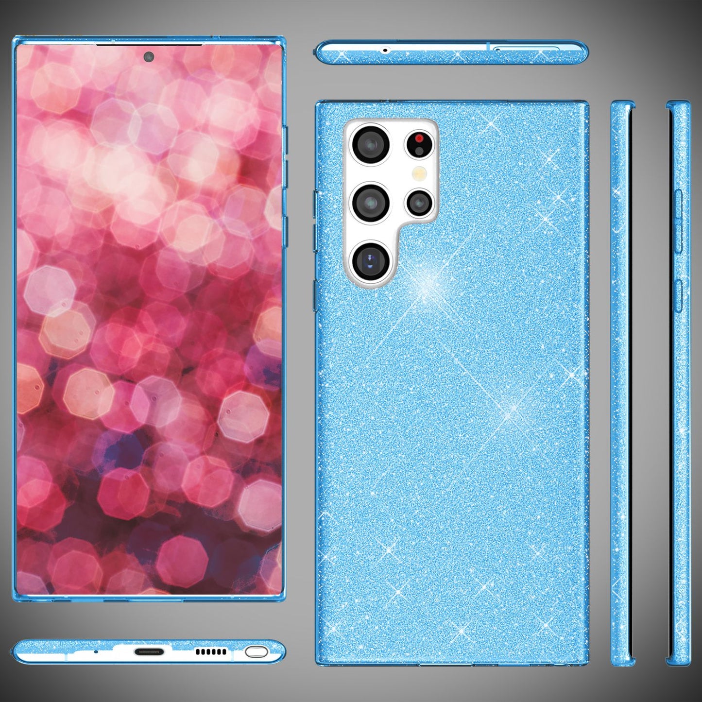 NALIA Hybrid Glitzerhülle für Samsung Galaxy S24 Ultra Hülle, Glänzende Glitzer Schutzhülle mit verstärktem Silikon