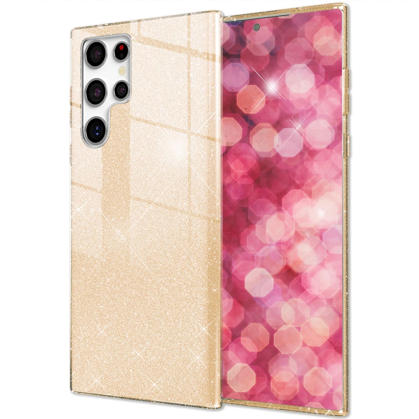 NALIA Hybrid Glitzerhülle für Samsung Galaxy S24 Ultra Hülle, Glänzende Glitzer Schutzhülle mit verstärktem Silikon