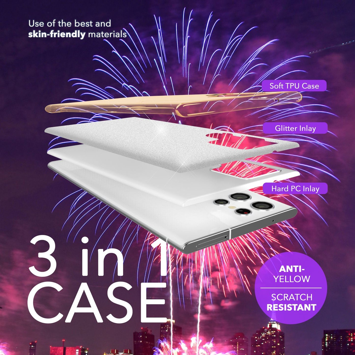 NALIA Hybrid Glitzerhülle für Samsung Galaxy S24 Ultra Hülle, Glänzende Glitzer Schutzhülle mit verstärktem Silikon