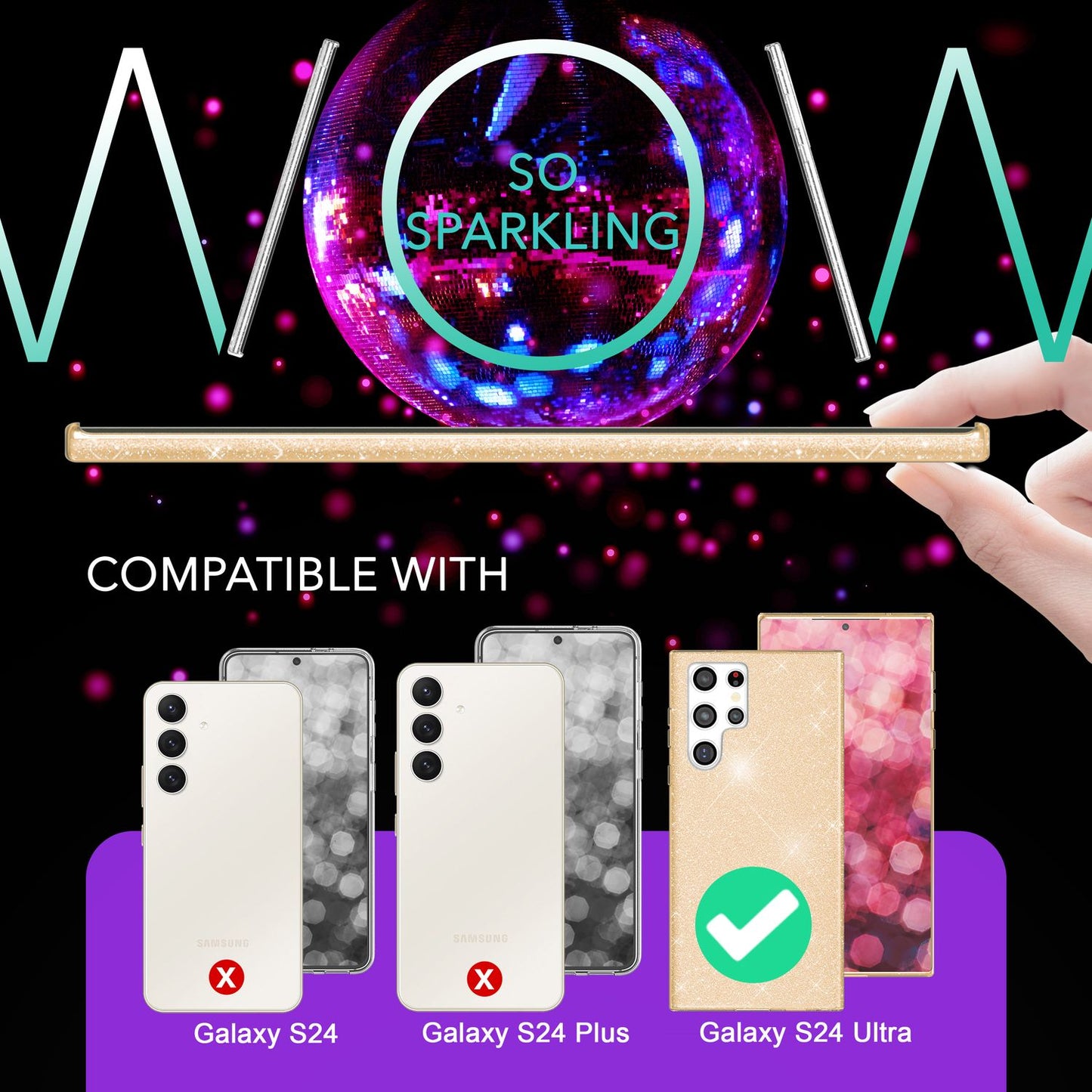 NALIA Hybrid Glitzerhülle für Samsung Galaxy S24 Ultra Hülle, Glänzende Glitzer Schutzhülle mit verstärktem Silikon