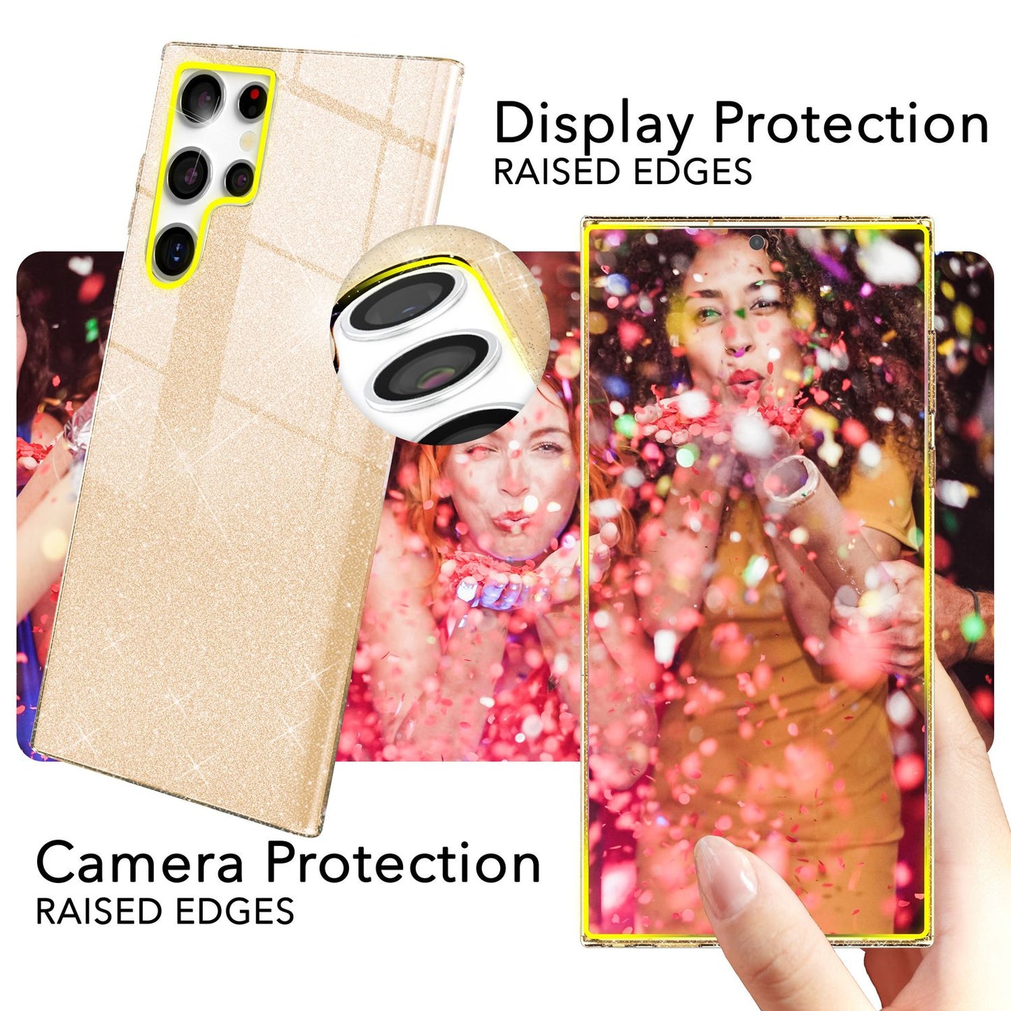 NALIA Hybrid Glitzerhülle für Samsung Galaxy S24 Ultra Hülle, Glänzende Glitzer Schutzhülle mit verstärktem Silikon