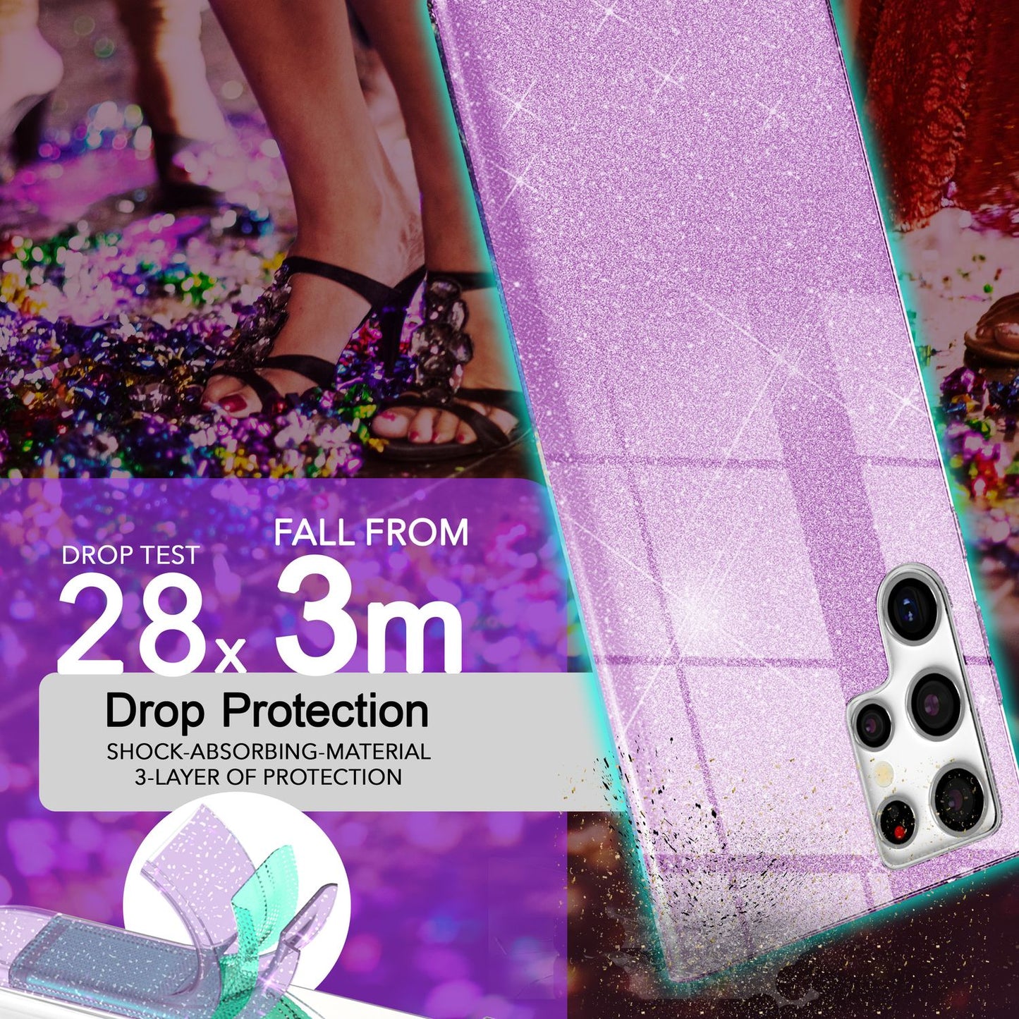 NALIA Hybrid Glitzerhülle für Samsung Galaxy S24 Ultra Hülle, Glänzende Glitzer Schutzhülle mit verstärktem Silikon