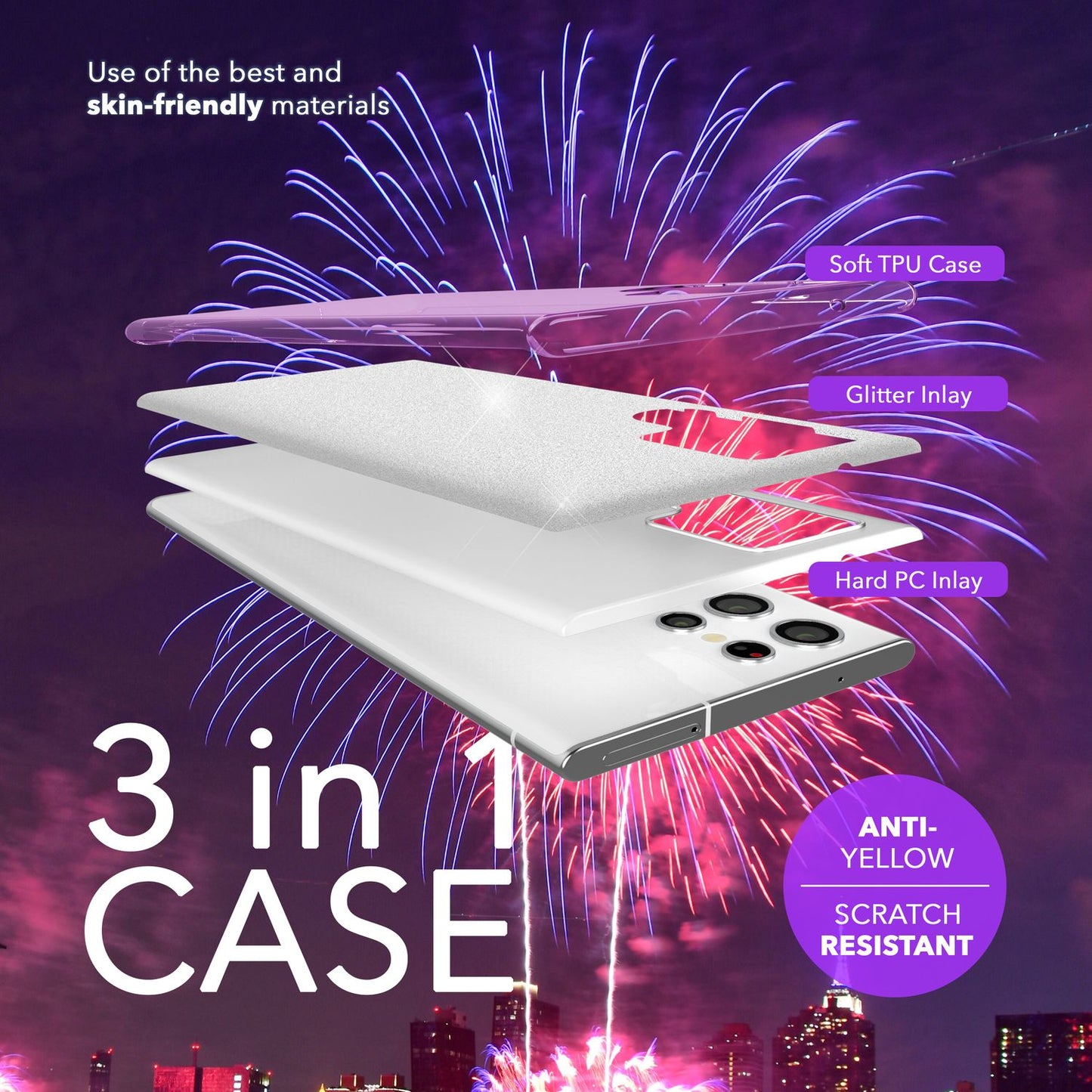 NALIA Hybrid Glitzerhülle für Samsung Galaxy S24 Ultra Hülle, Glänzende Glitzer Schutzhülle mit verstärktem Silikon