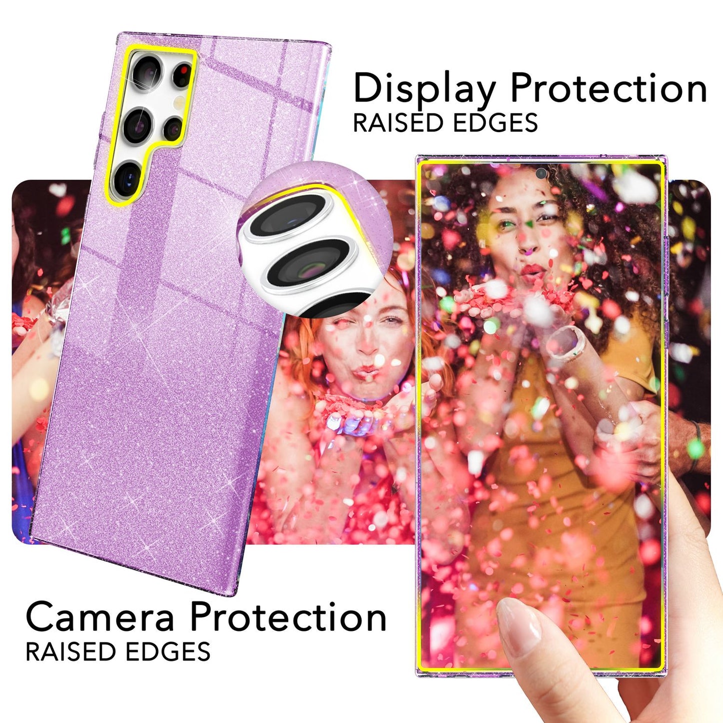 NALIA Hybrid Glitzerhülle für Samsung Galaxy S24 Ultra Hülle, Glänzende Glitzer Schutzhülle mit verstärktem Silikon