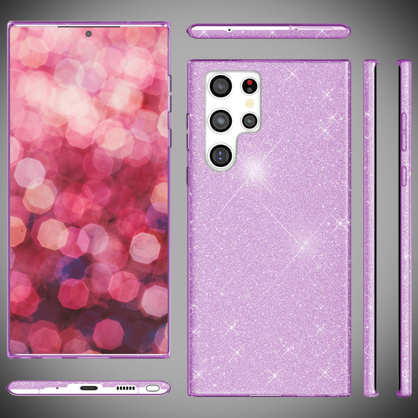 NALIA Hybrid Glitzerhülle für Samsung Galaxy S24 Ultra Hülle, Glänzende Glitzer Schutzhülle mit verstärktem Silikon