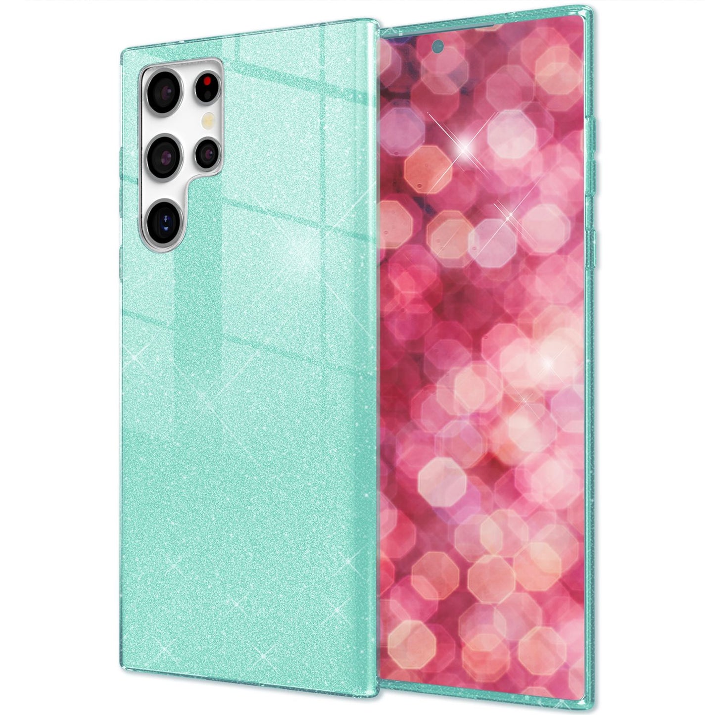 NALIA Hybrid Glitzerhülle für Samsung Galaxy S24 Ultra Hülle, Glänzende Glitzer Schutzhülle mit verstärktem Silikon