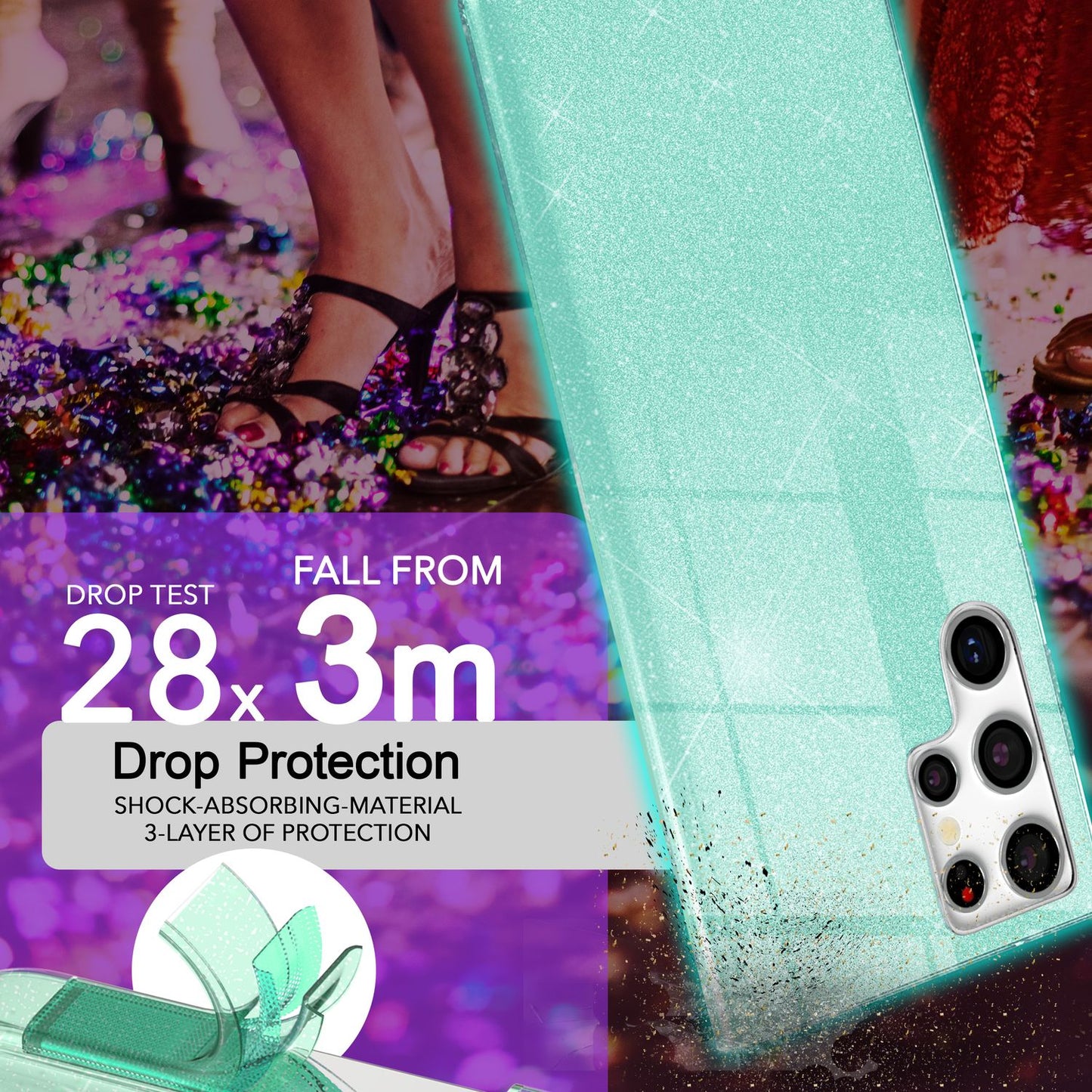 NALIA Hybrid Glitzerhülle für Samsung Galaxy S24 Ultra Hülle, Glänzende Glitzer Schutzhülle mit verstärktem Silikon