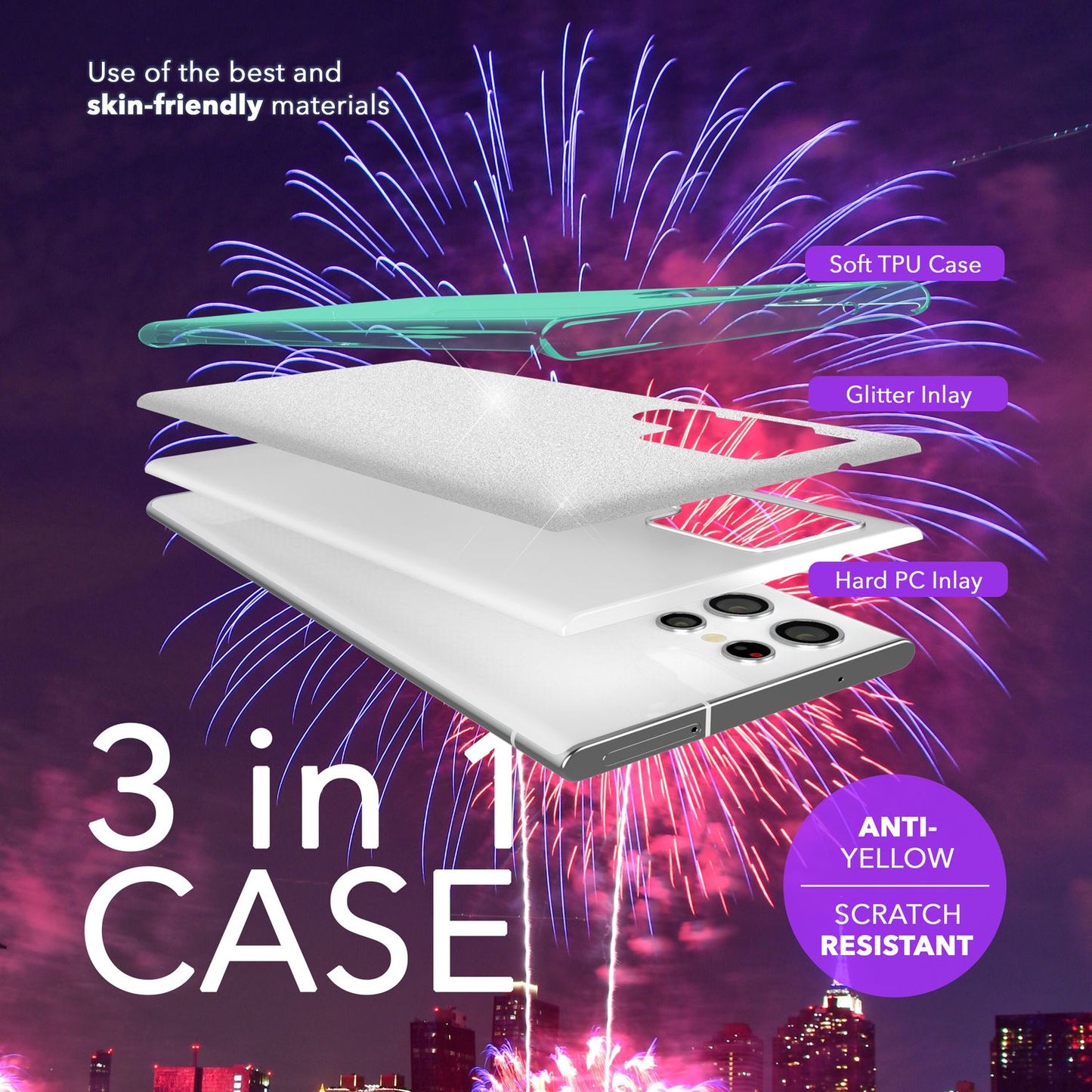 NALIA Hybrid Glitzerhülle für Samsung Galaxy S24 Ultra Hülle, Glänzende Glitzer Schutzhülle mit verstärktem Silikon