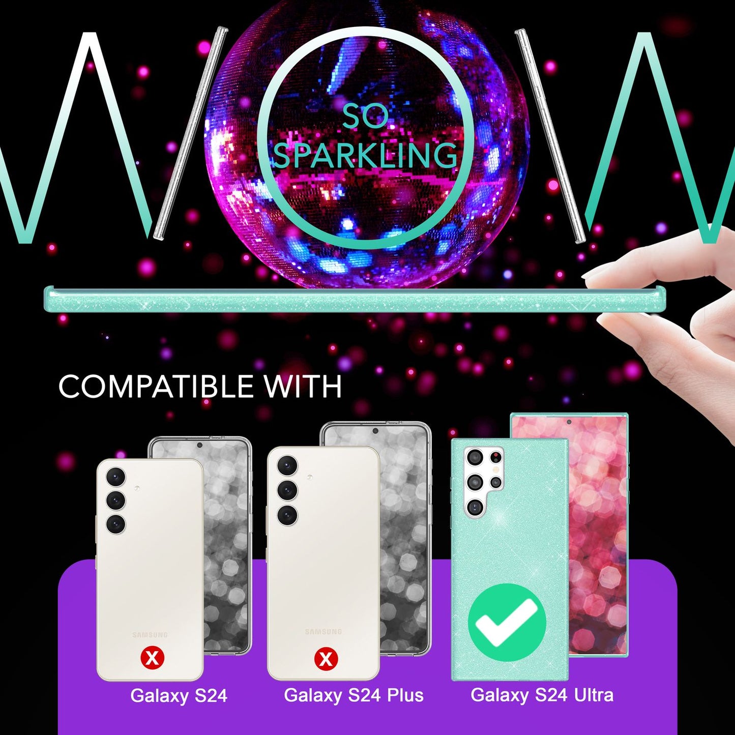 NALIA Hybrid Glitzerhülle für Samsung Galaxy S24 Ultra Hülle, Glänzende Glitzer Schutzhülle mit verstärktem Silikon