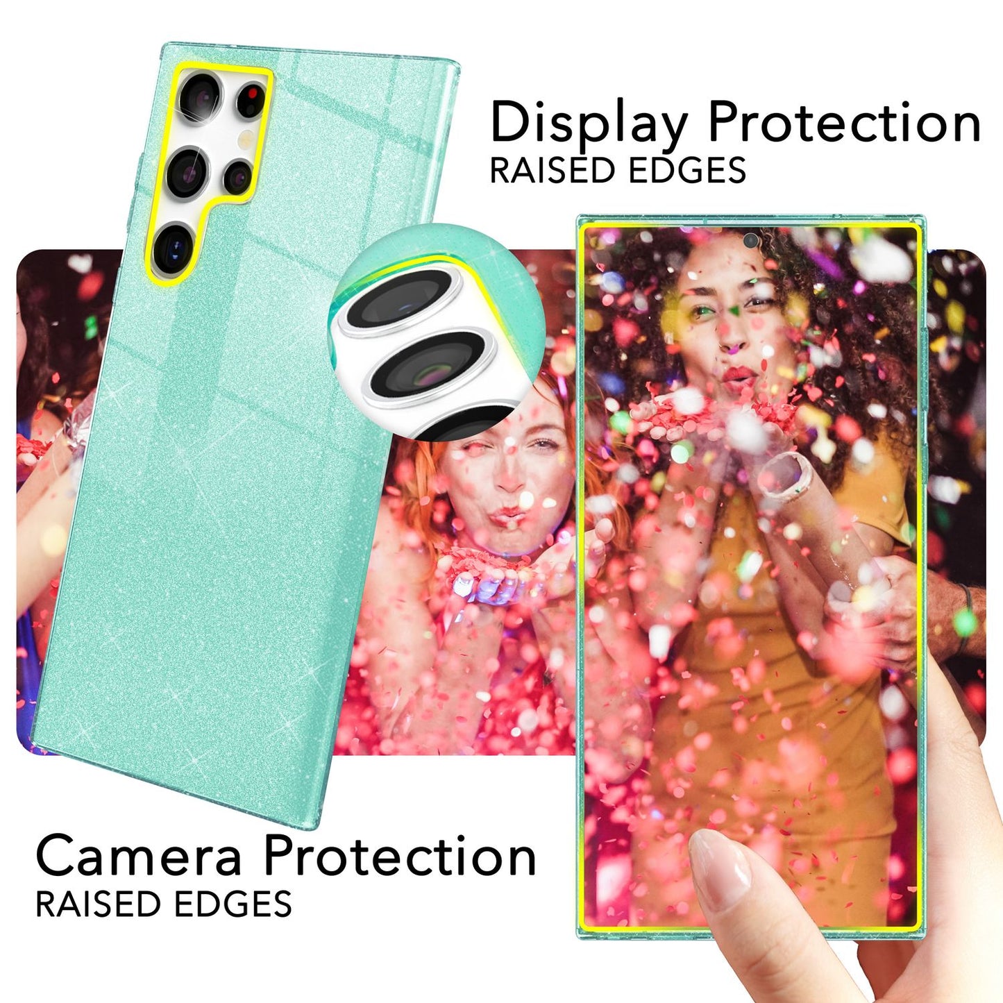 NALIA Hybrid Glitzerhülle für Samsung Galaxy S24 Ultra Hülle, Glänzende Glitzer Schutzhülle mit verstärktem Silikon