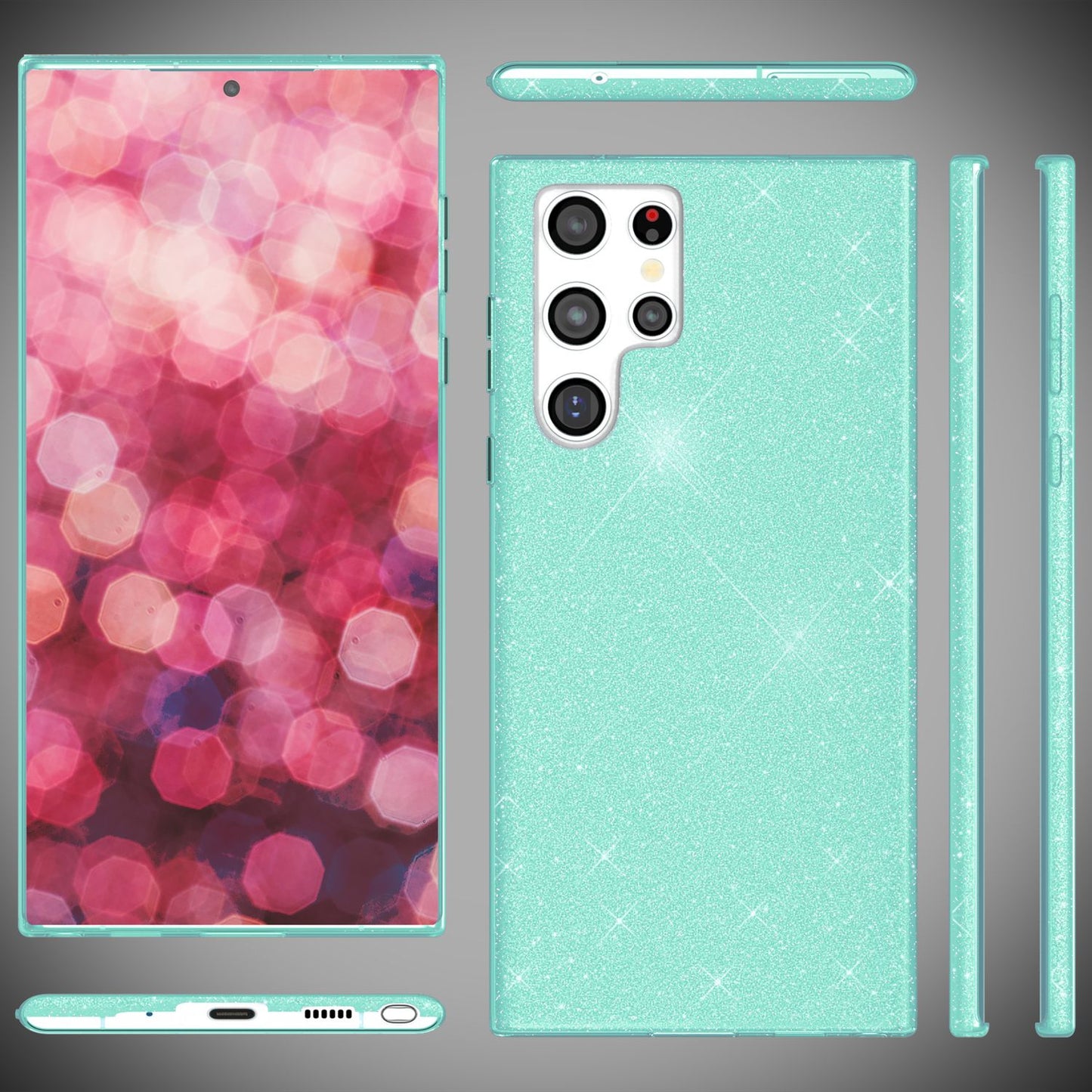 NALIA Hybrid Glitzerhülle für Samsung Galaxy S24 Ultra Hülle, Glänzende Glitzer Schutzhülle mit verstärktem Silikon