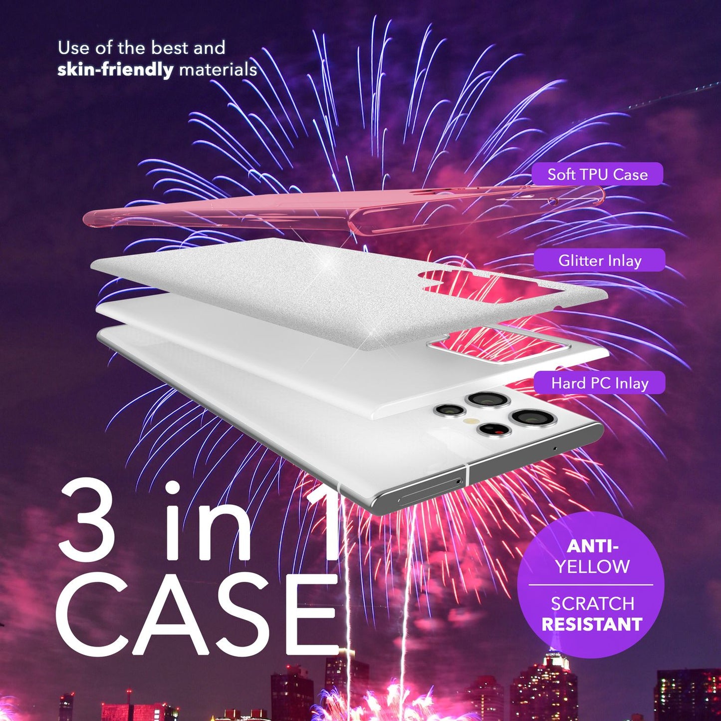 NALIA Hybrid Glitzerhülle für Samsung Galaxy S24 Ultra Hülle, Glänzende Glitzer Schutzhülle mit verstärktem Silikon