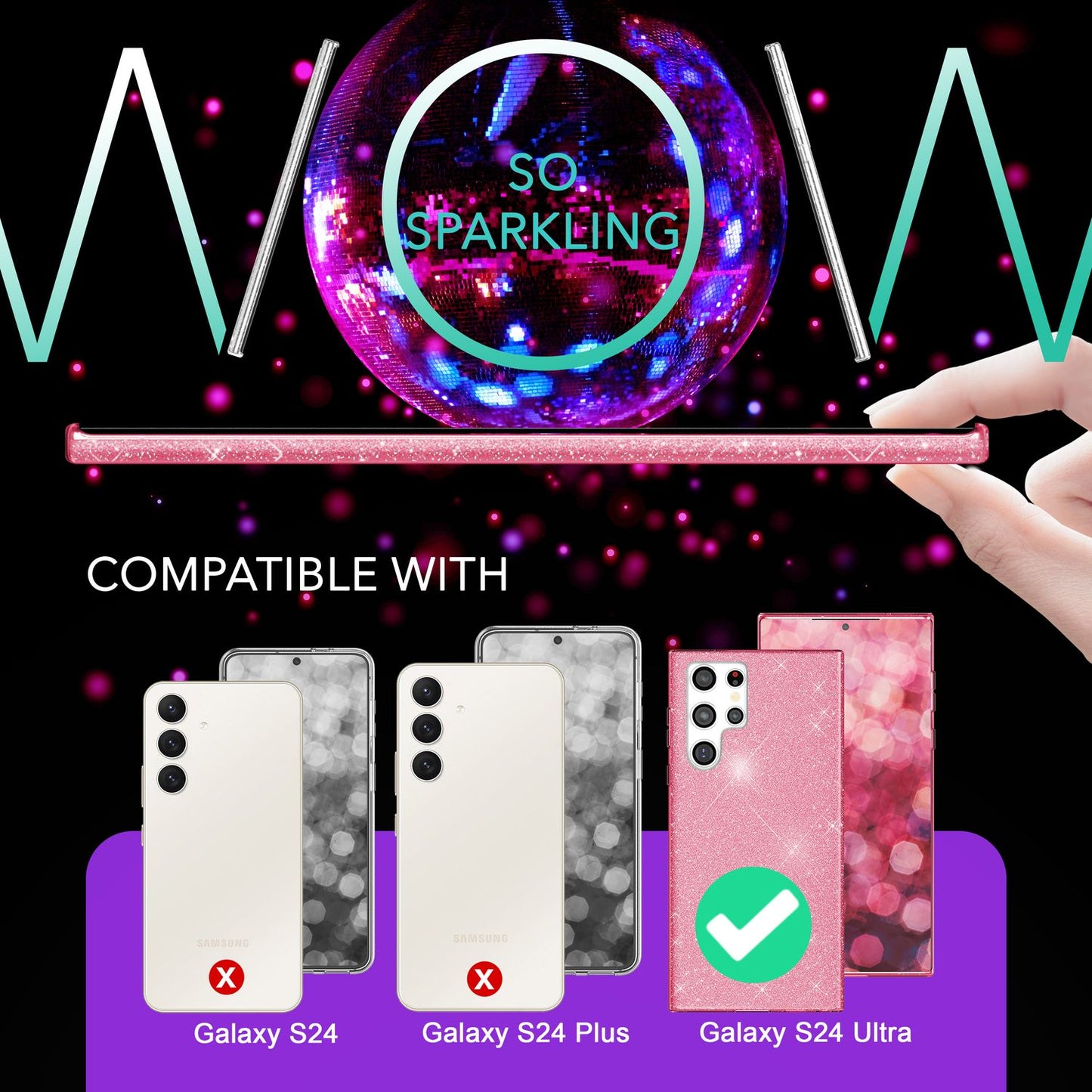 NALIA Hybrid Glitzerhülle für Samsung Galaxy S24 Ultra Hülle, Glänzende Glitzer Schutzhülle mit verstärktem Silikon