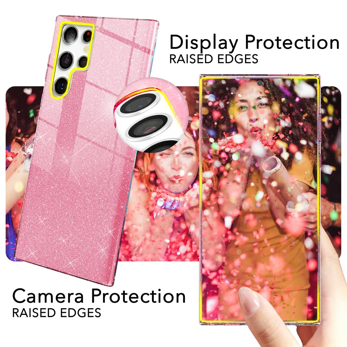 NALIA Hybrid Glitzerhülle für Samsung Galaxy S24 Ultra Hülle, Glänzende Glitzer Schutzhülle mit verstärktem Silikon