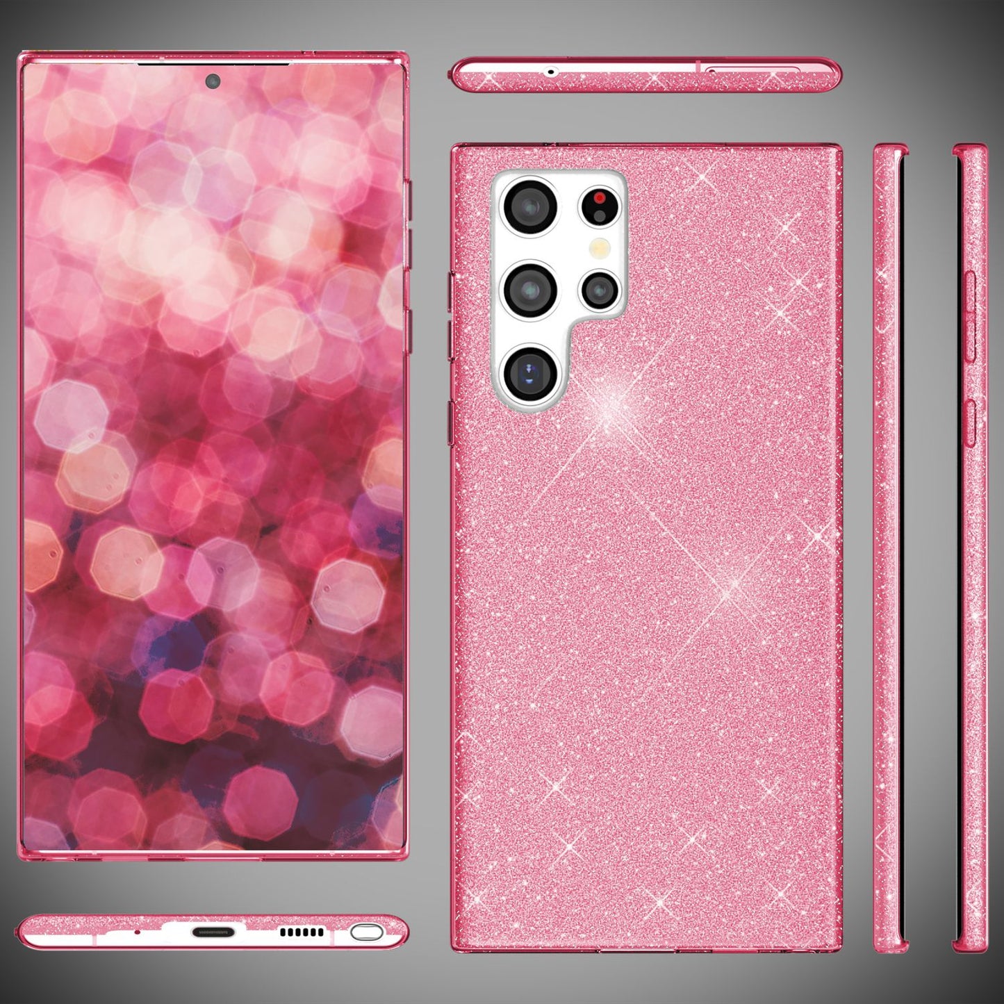 NALIA Hybrid Glitzerhülle für Samsung Galaxy S24 Ultra Hülle, Glänzende Glitzer Schutzhülle mit verstärktem Silikon